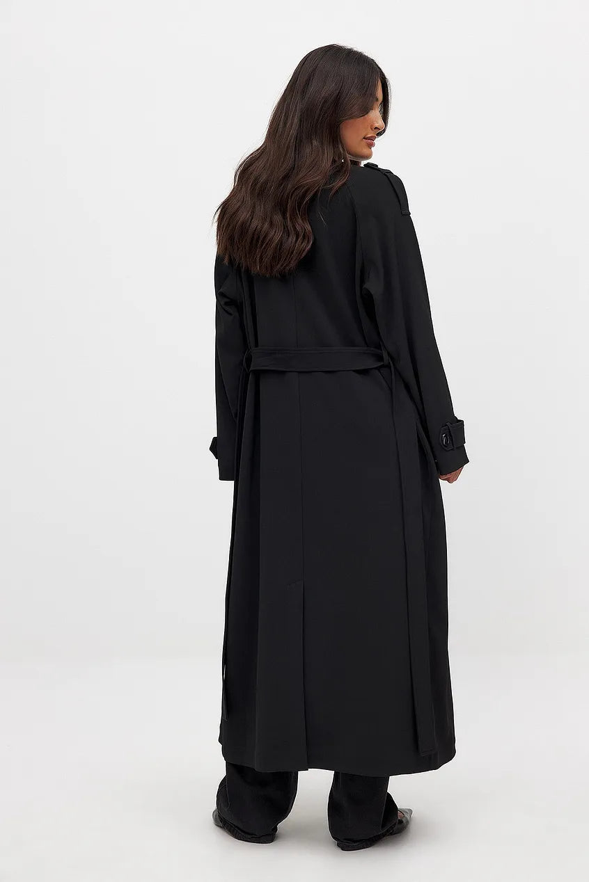 Elena Lange Zwarte Trenchcoat met Dubbele Knoopsluiting