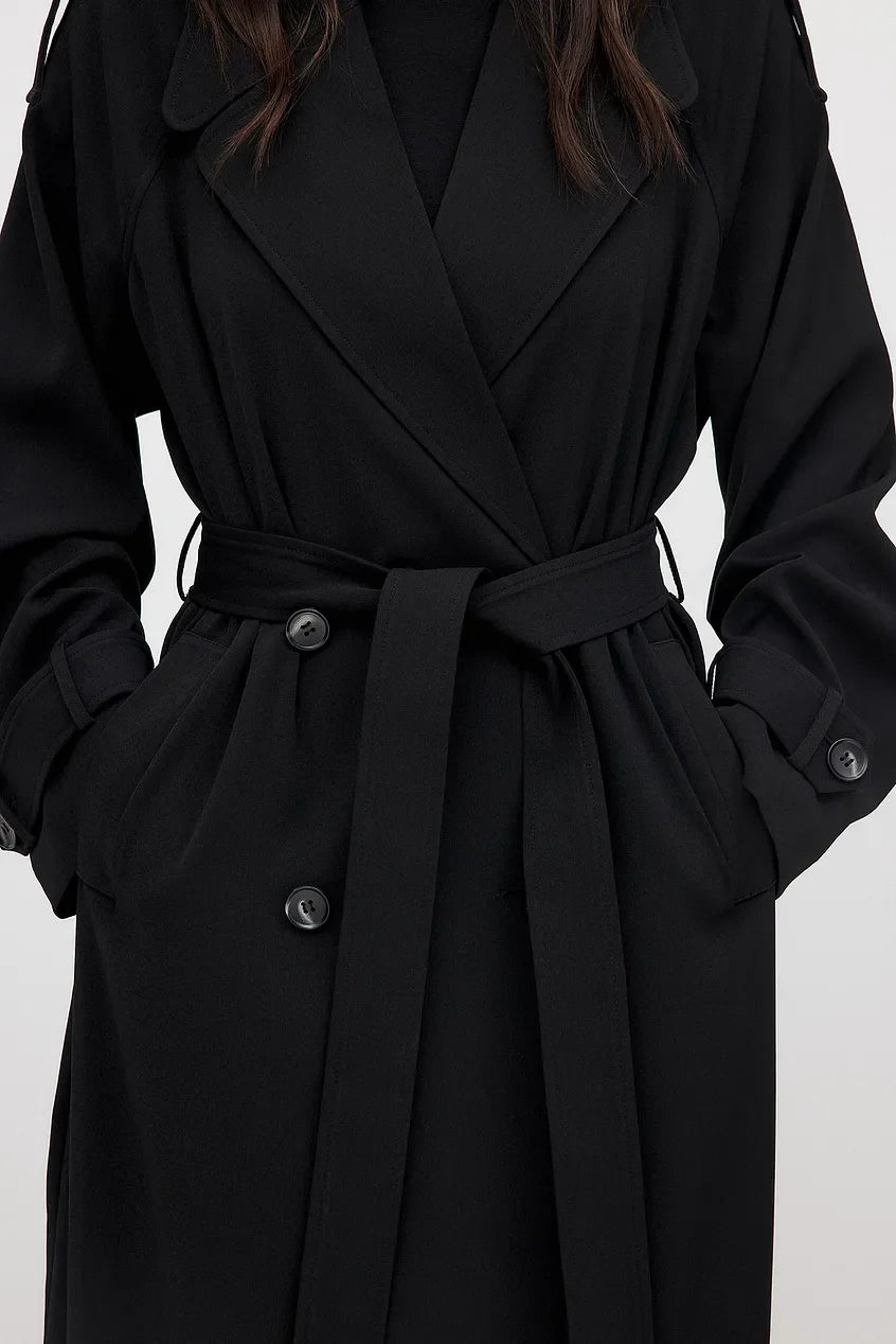 Elena Lange Zwarte Trenchcoat met Dubbele Knoopsluiting