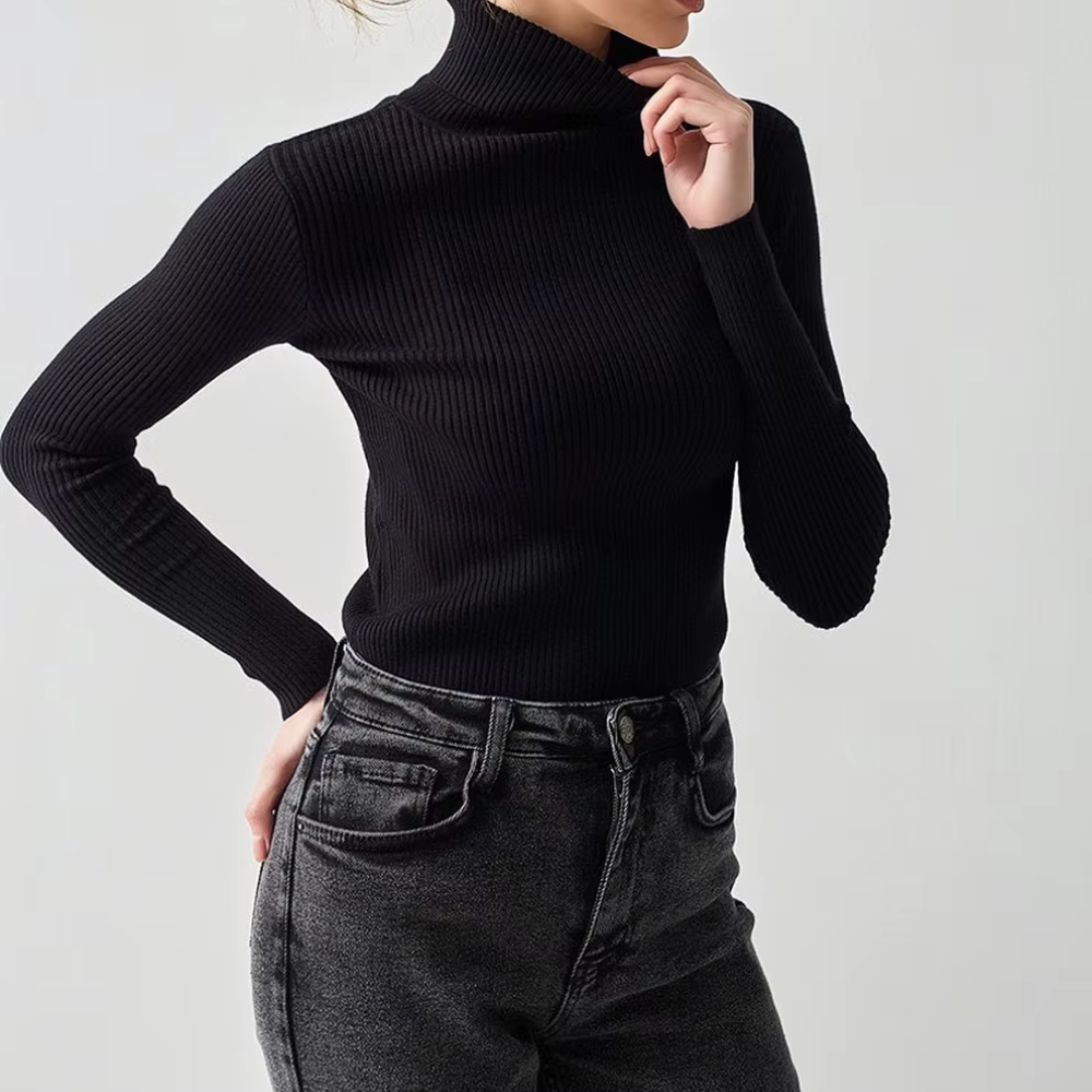 Liselotte - Fijngebreide Slim-Fit Trui met Mock Neck
