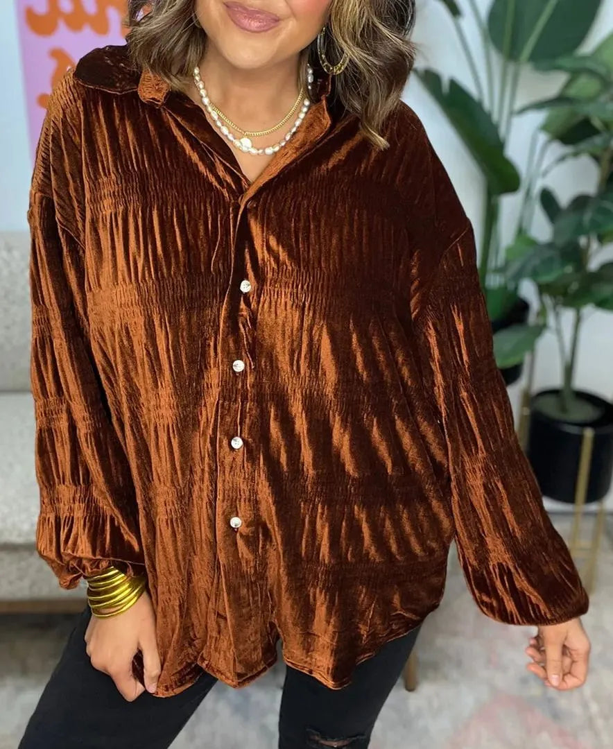 Charlotte | Velvet Blouse with Elegant Ruffles