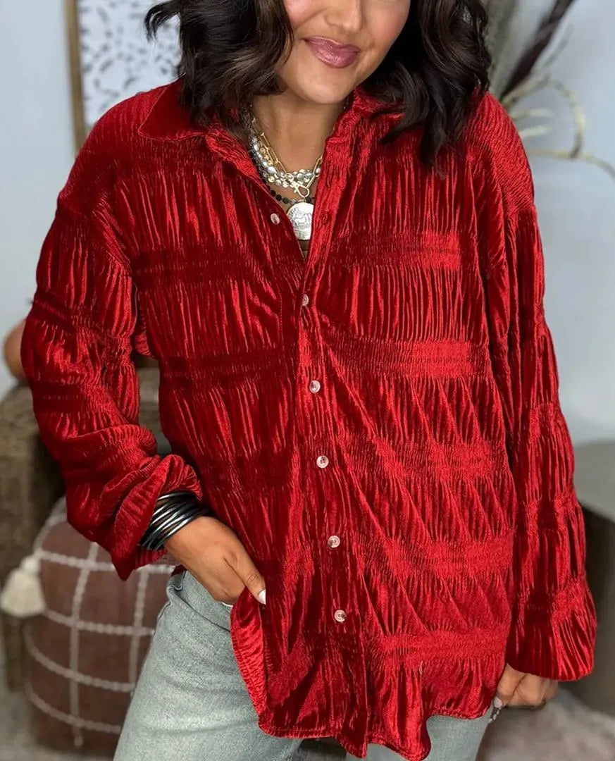 Charlotte | Velvet Blouse with Elegant Ruffles