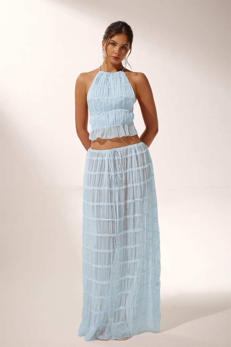 Rosalie Elegante Geplooide Set met Haltertop en Open Rug