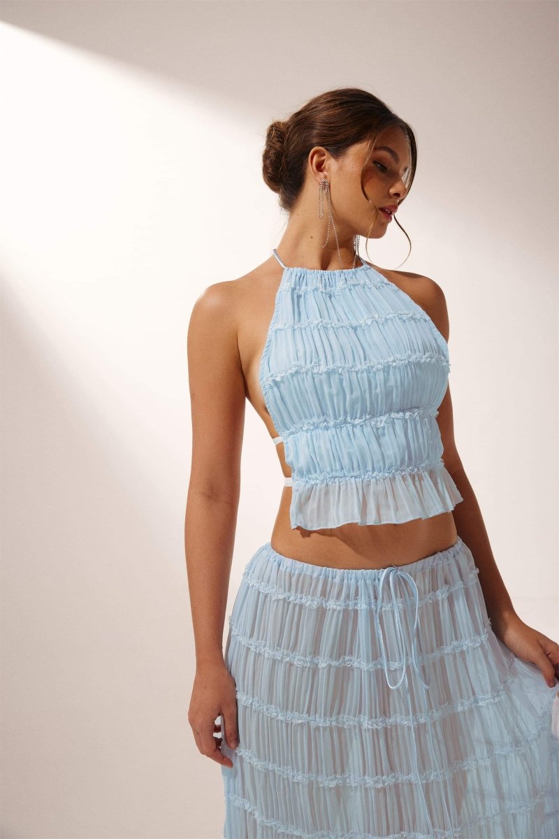 Rosalie Elegante Geplooide Set met Haltertop en Open Rug