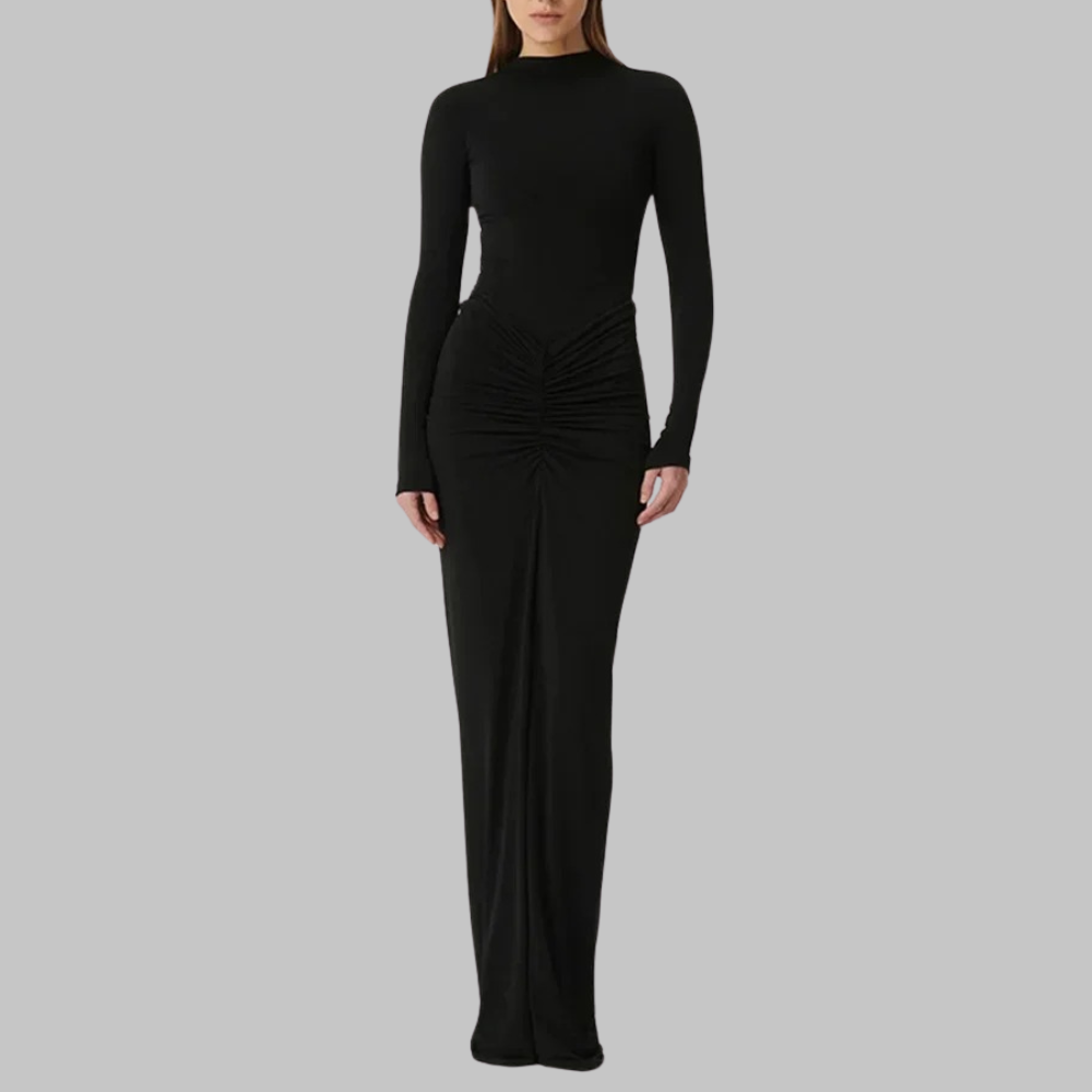 Selene - Elegante Plissé Maxi Jurk met Lange Mouwen