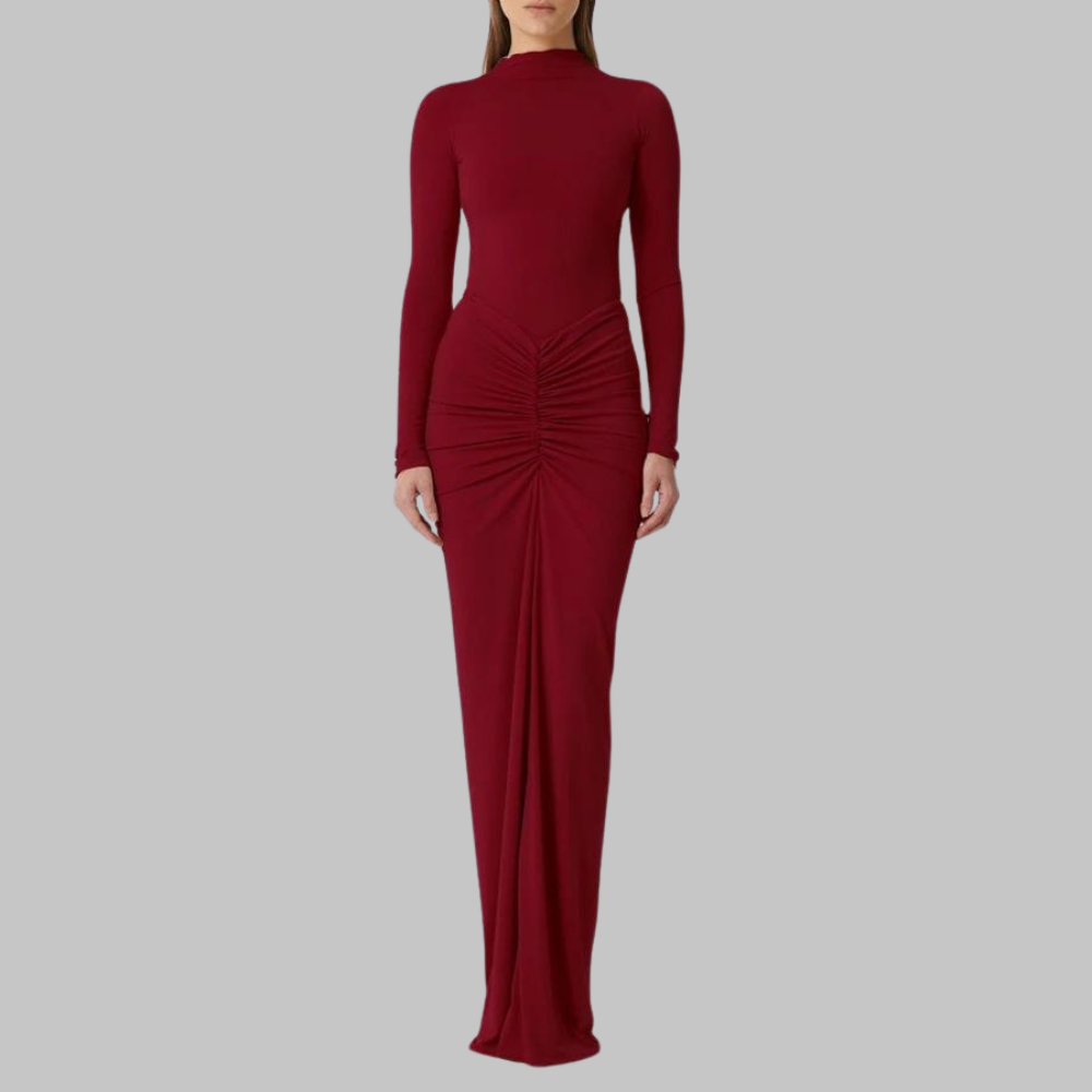 Selene - Elegante Plissé Maxi Jurk met Lange Mouwen