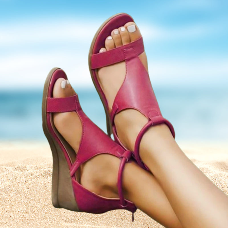 Anne Comfortabele Leren Sandalen met Sleehak en Orthopedische Ondersteuning
