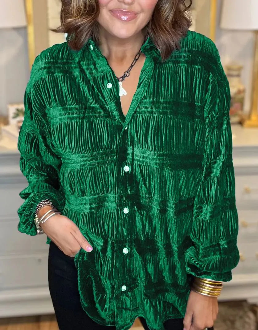 Charlotte | Velvet Blouse with Elegant Ruffles