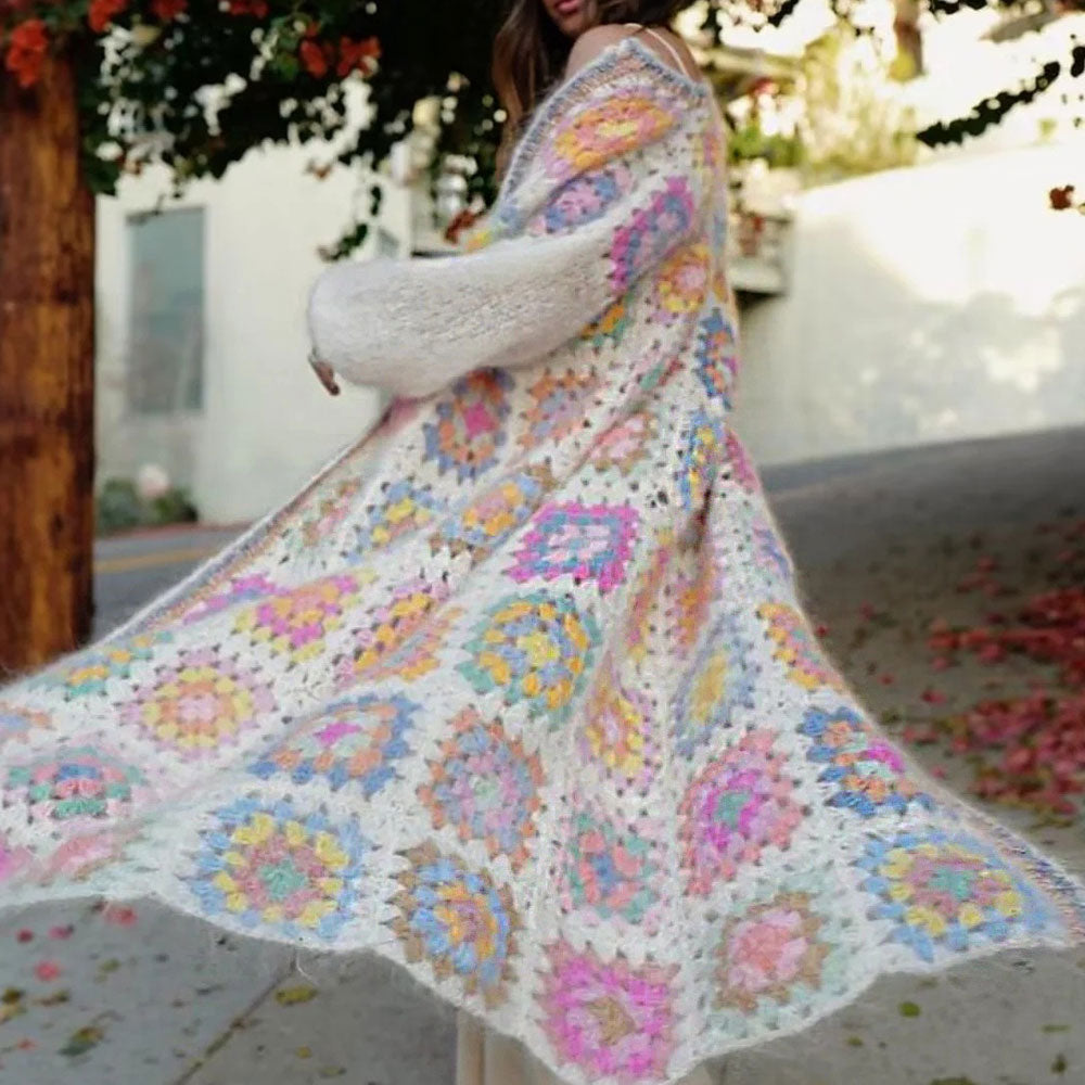 Boho Beige Granny Square Cardigan