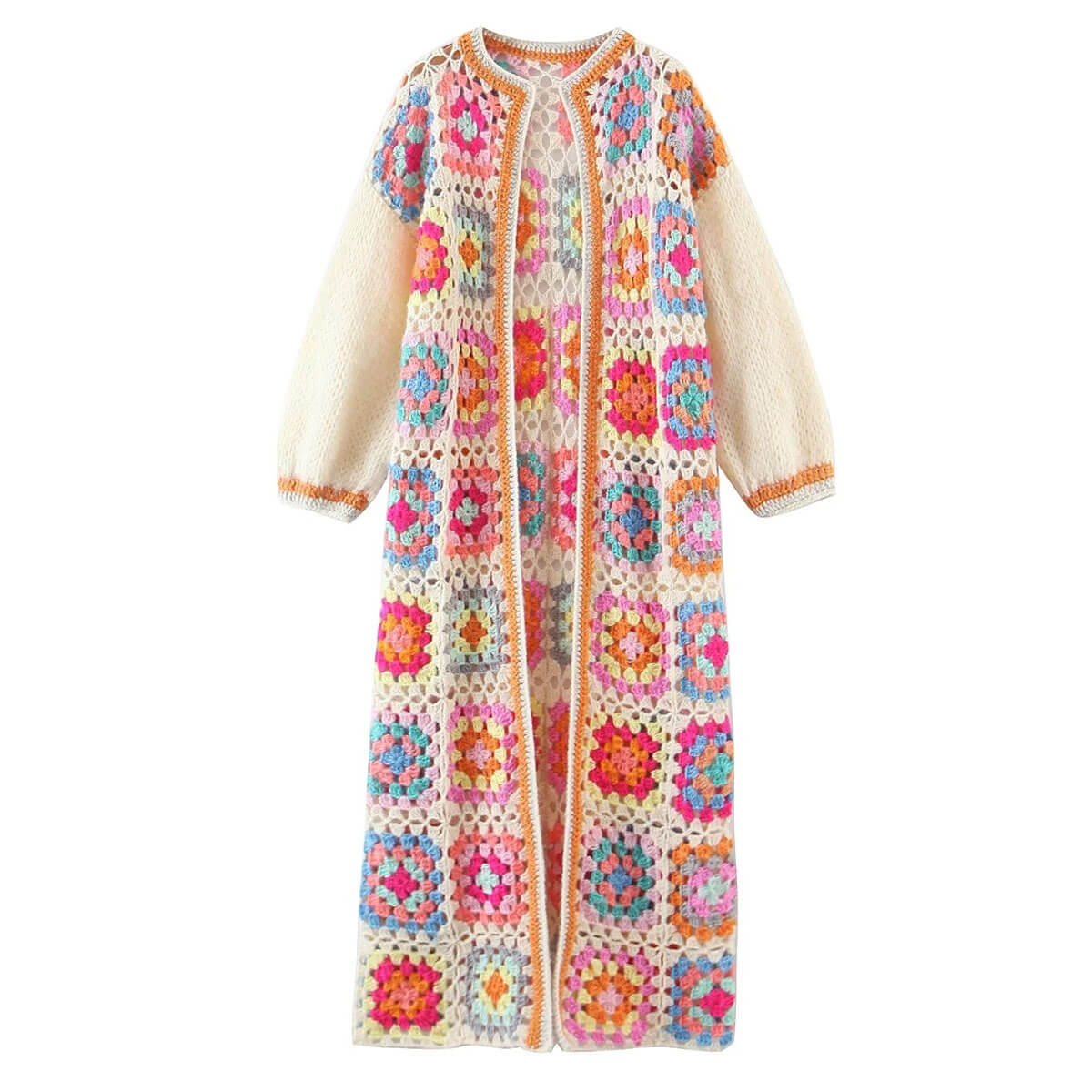 Boho Beige Granny Square Cardigan