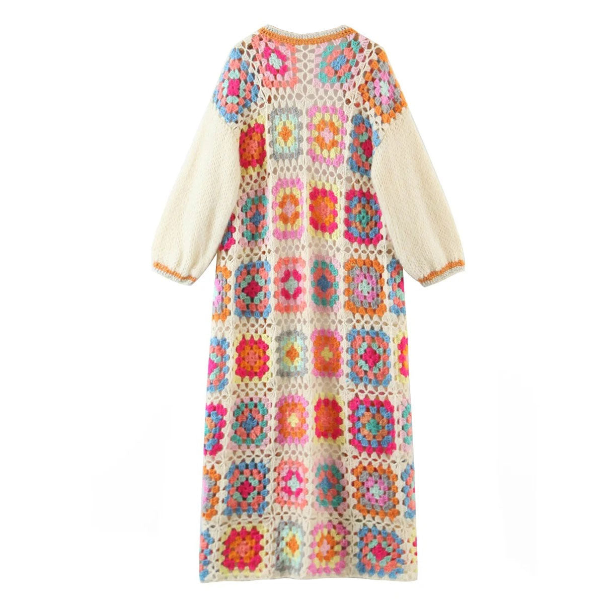 Boho Beige Granny Square Cardigan