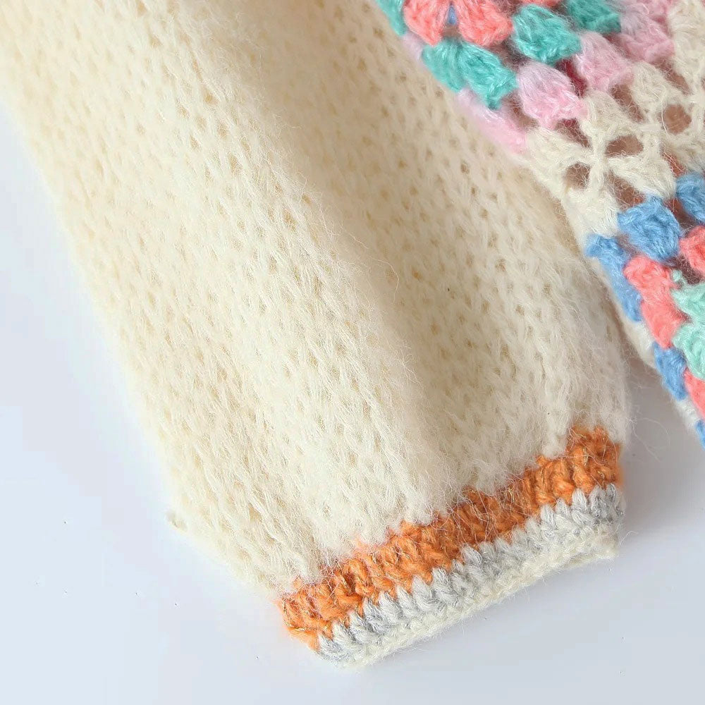 Boho Beige Granny Square Cardigan