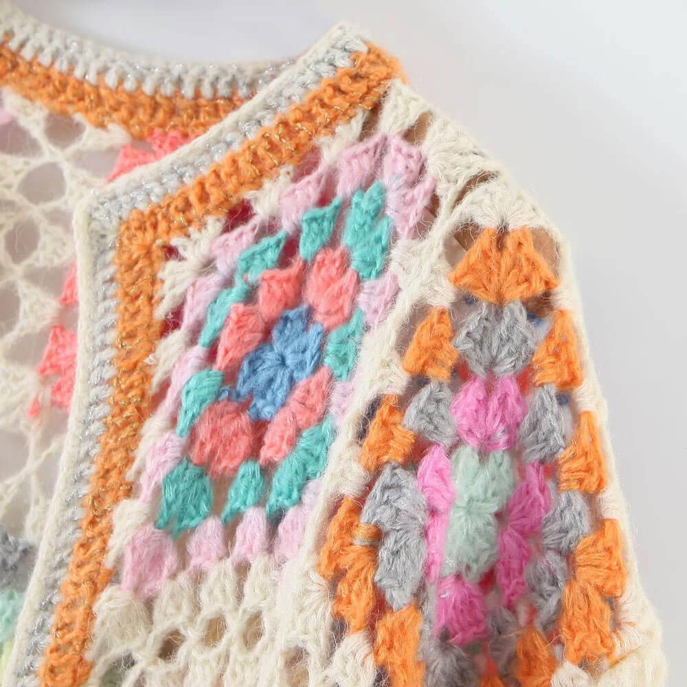 Boho Beige Granny Square Cardigan