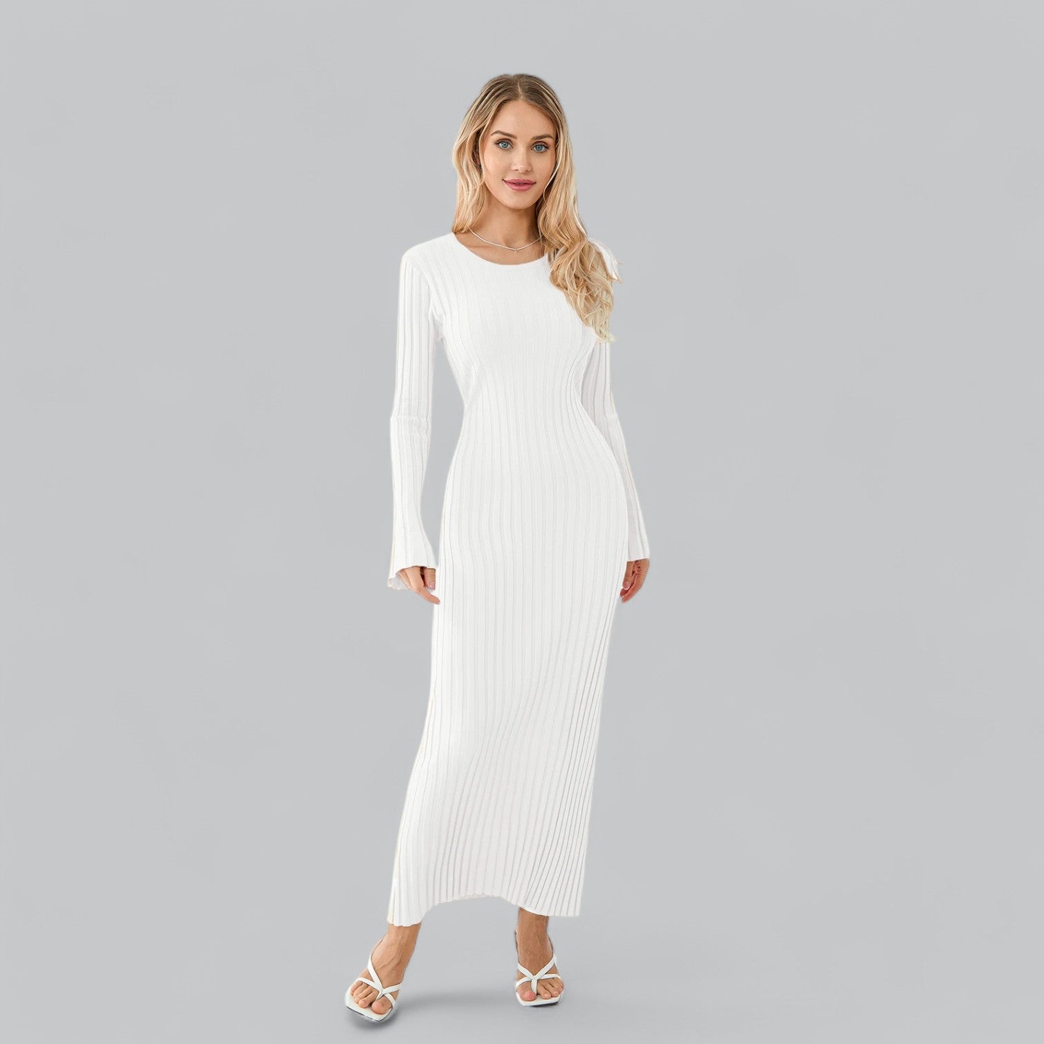 Aurora - Elegant Lace-Up Maxi Jurk met Fluwelen Ribstructuur