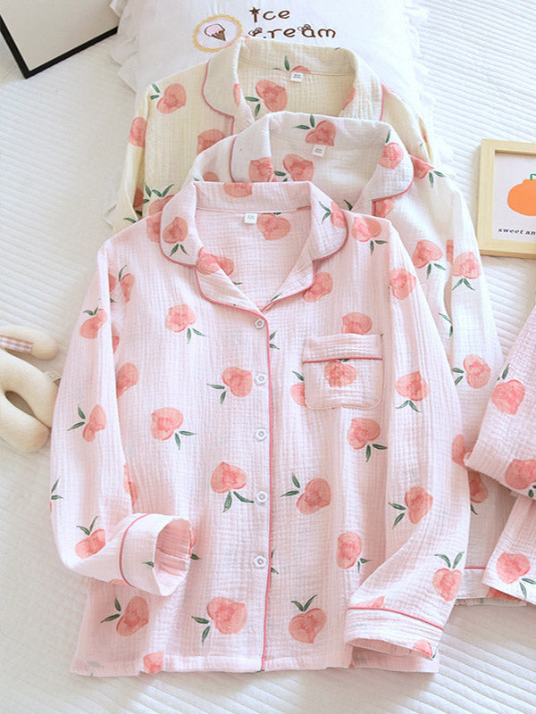 Pink Peaches Katoenen Pyjama Set - Fris, Stijlvol en Comfortabel