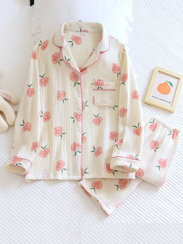 Pink Peaches Katoenen Pyjama Set - Fris, Stijlvol en Comfortabel