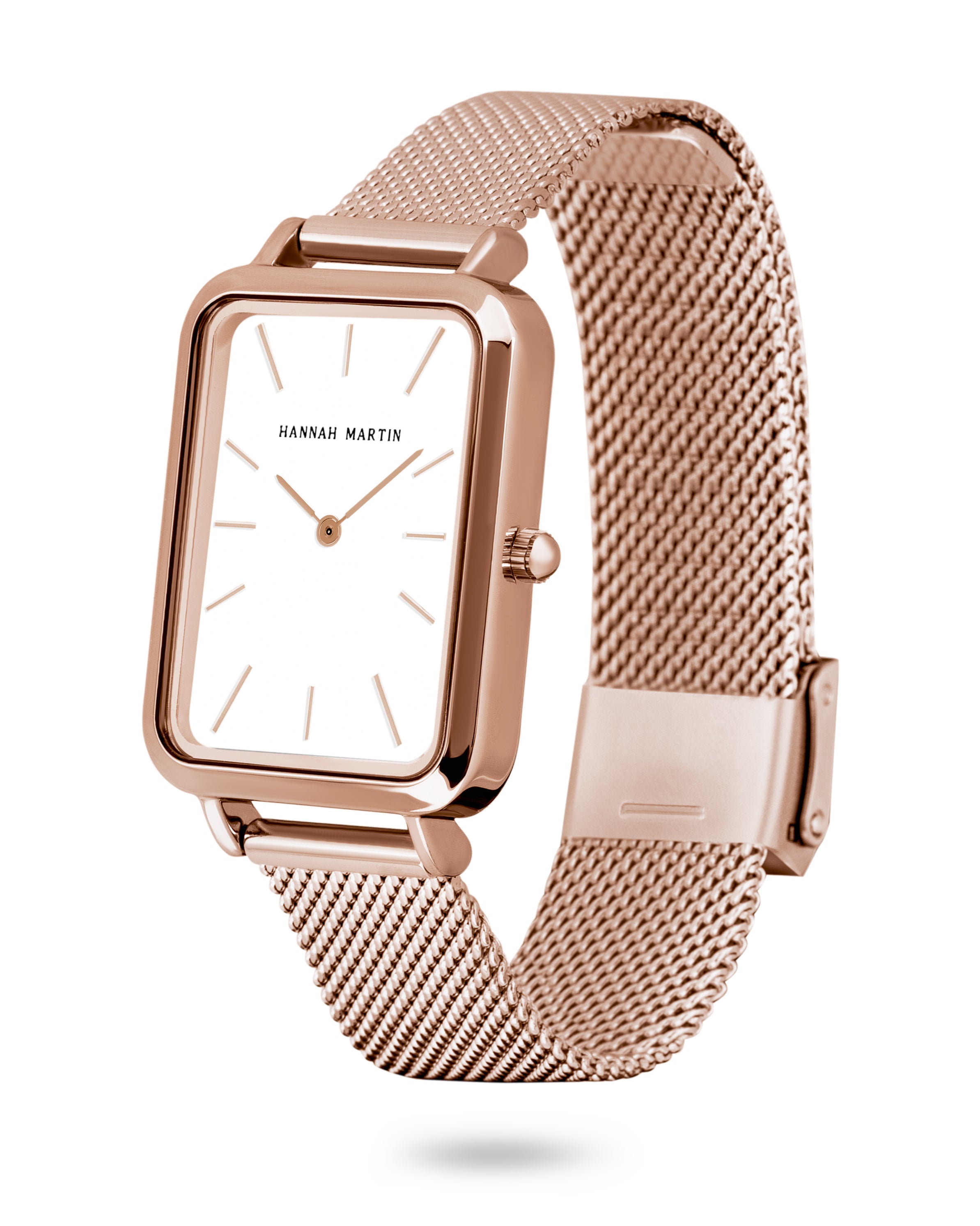 Luxe - Rectangular Watch Rose Gold with Mesh Band