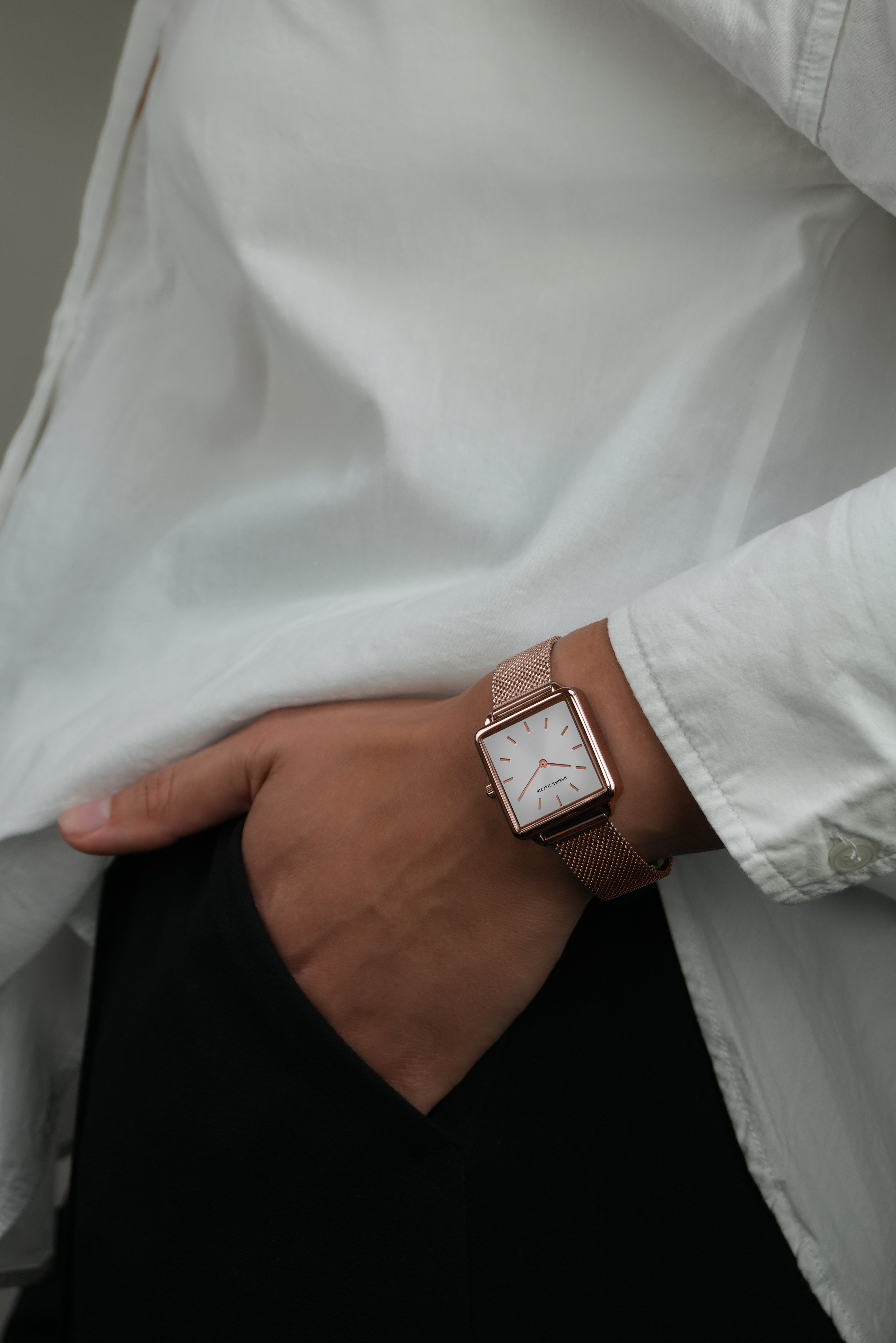 Blush - Vierkant Horloge Roségoud met Mesh Band