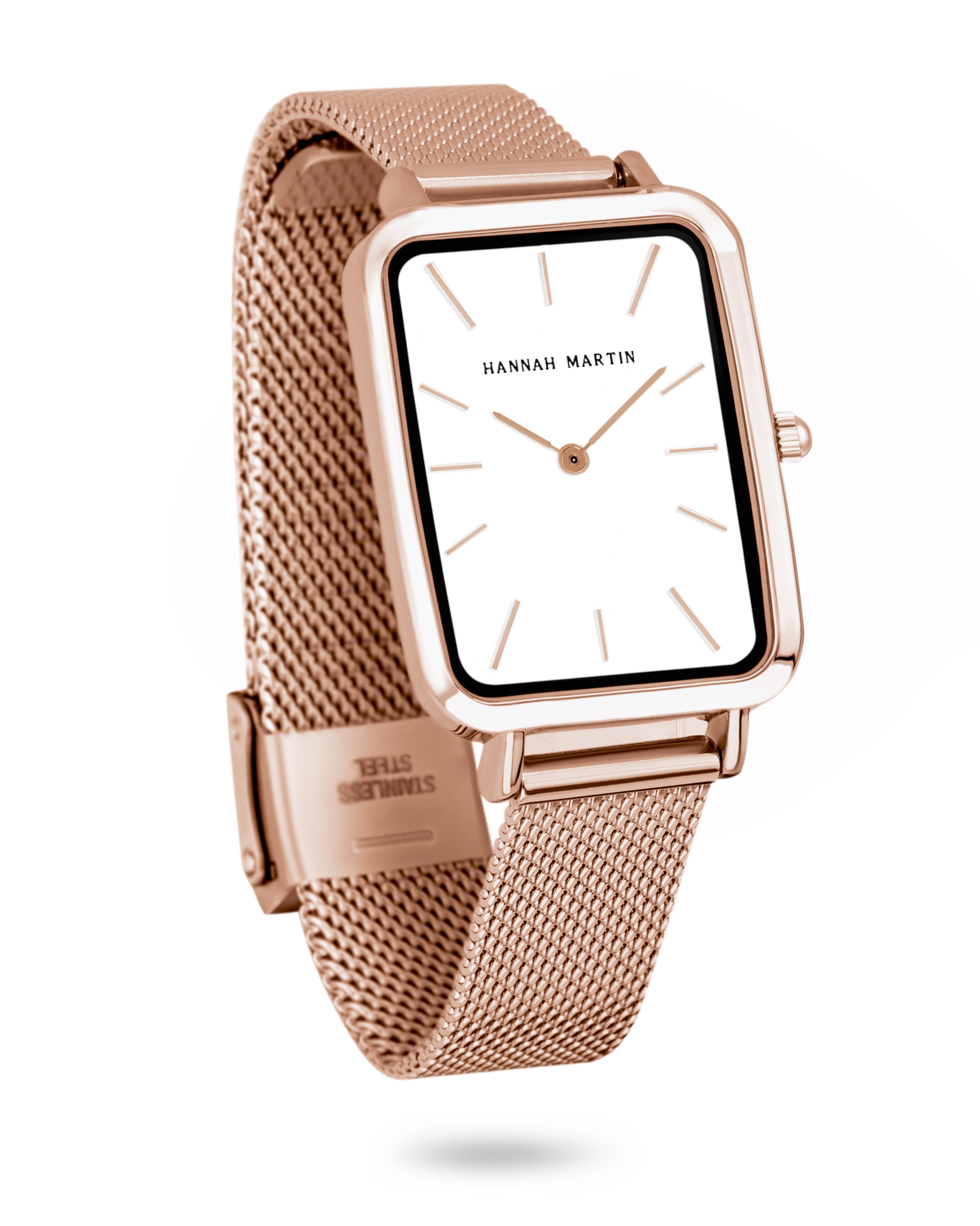 Luxe - Rechthoekig Horloge Roségoud met Mesh Band