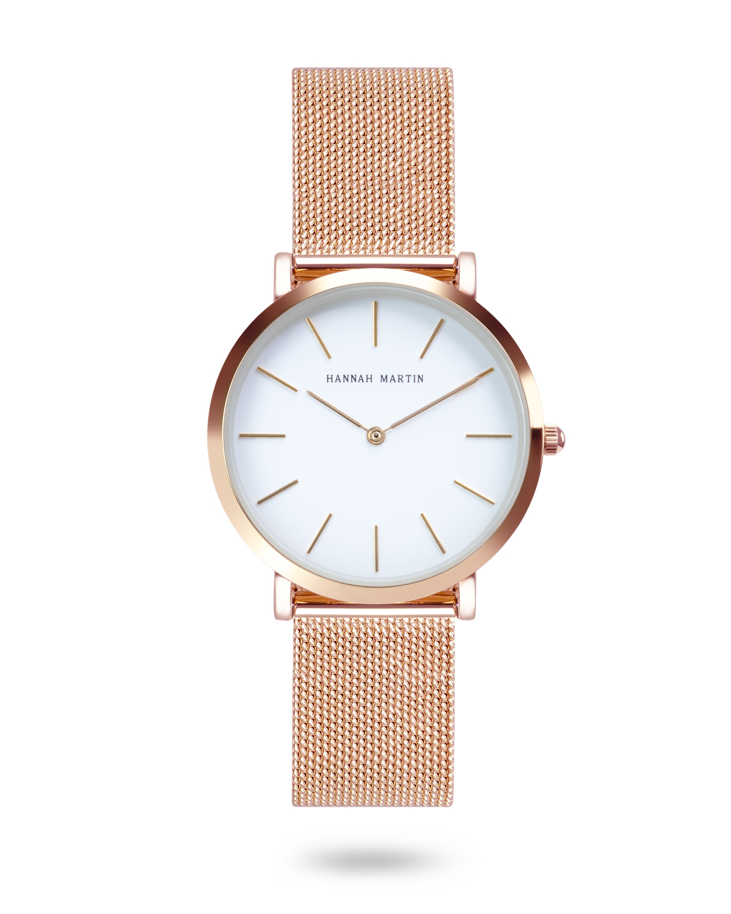 Aurora - Round Rose Gold Watch with Mesh Band