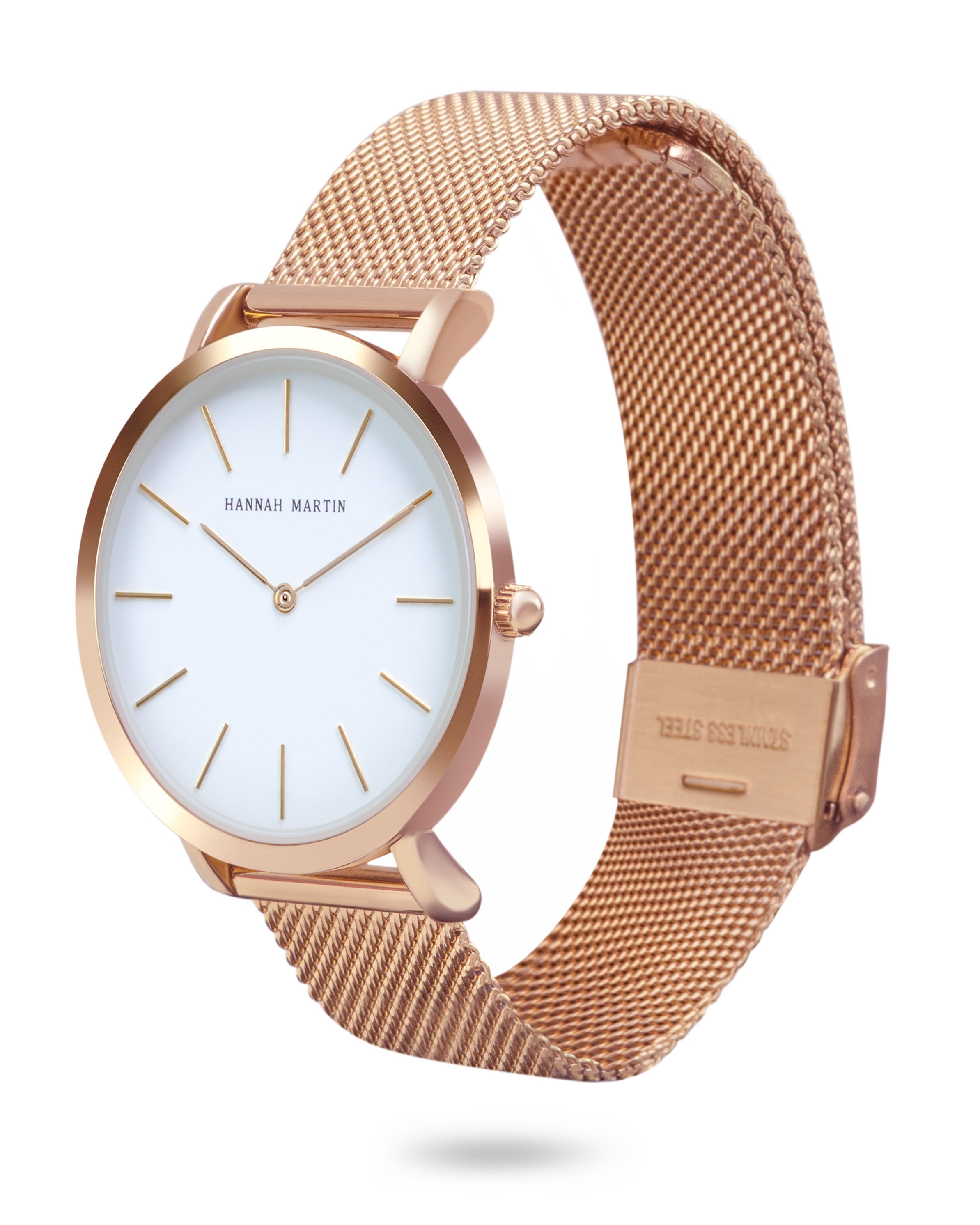 Aurora - Round Rose Gold Watch with Mesh Band