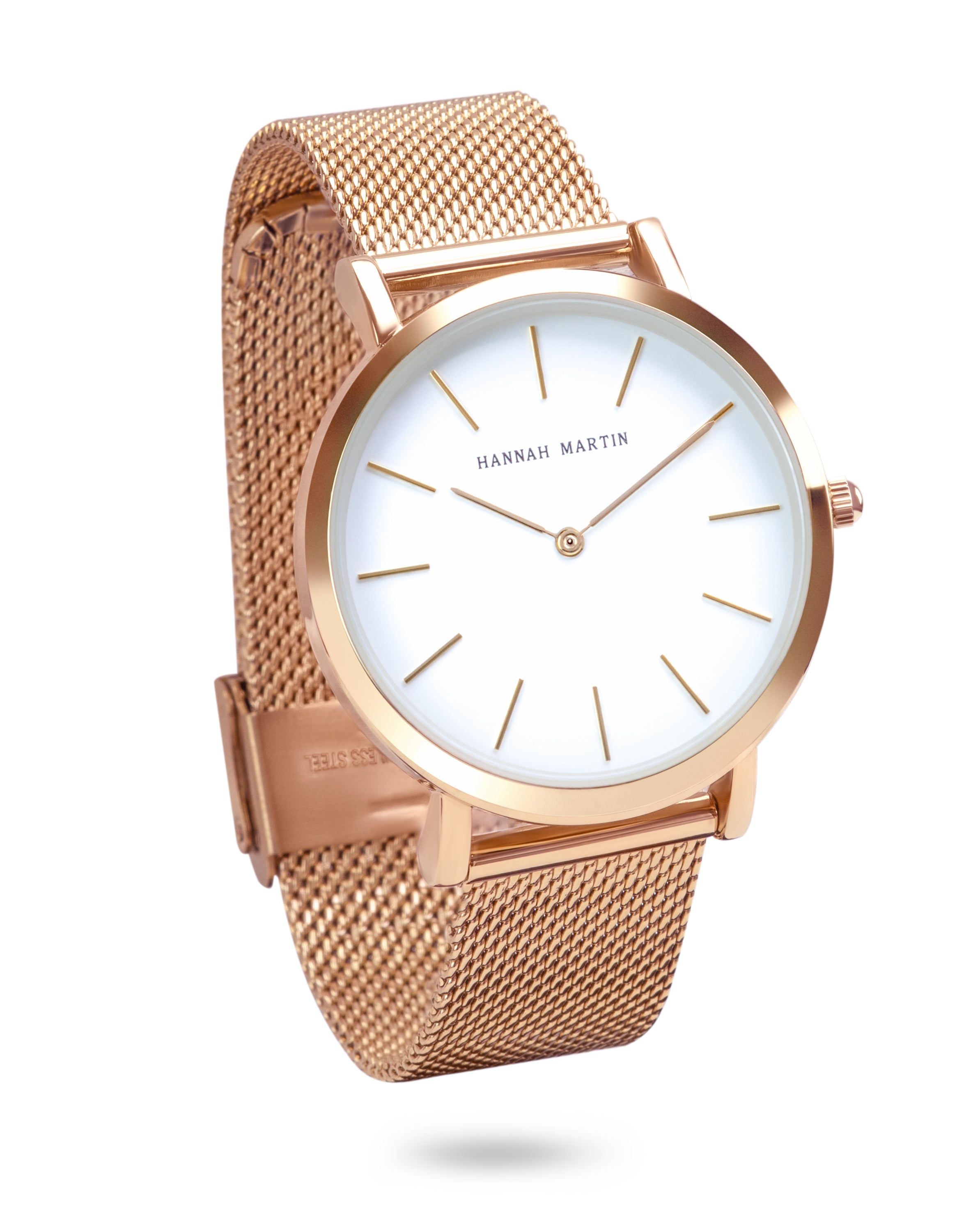 Aurora - Round Rose Gold Watch with Mesh Band