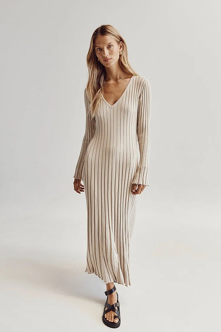 Sophia Knitted Midi Dress with V-Neck