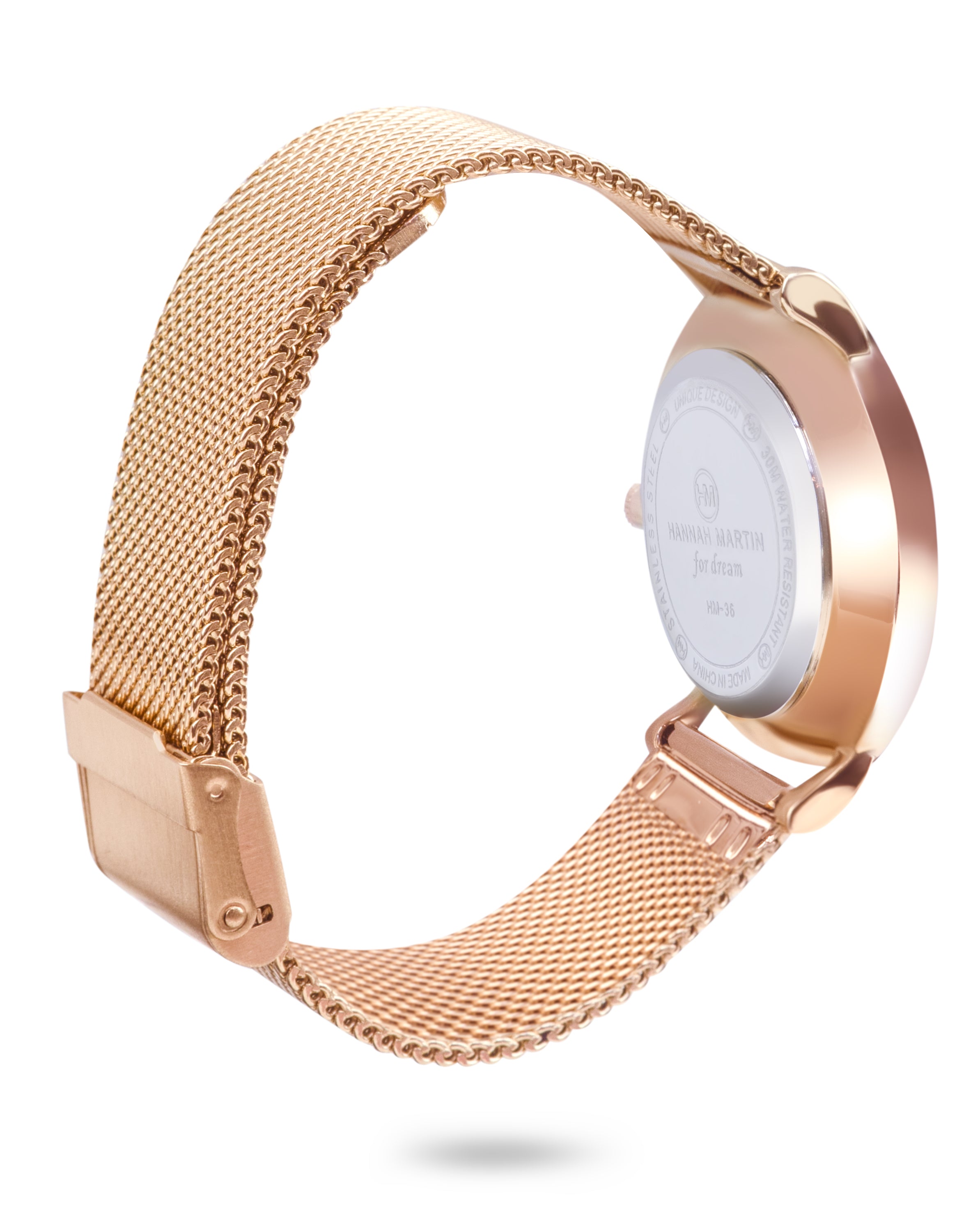 Aurora - Round Rose Gold Watch with Mesh Band