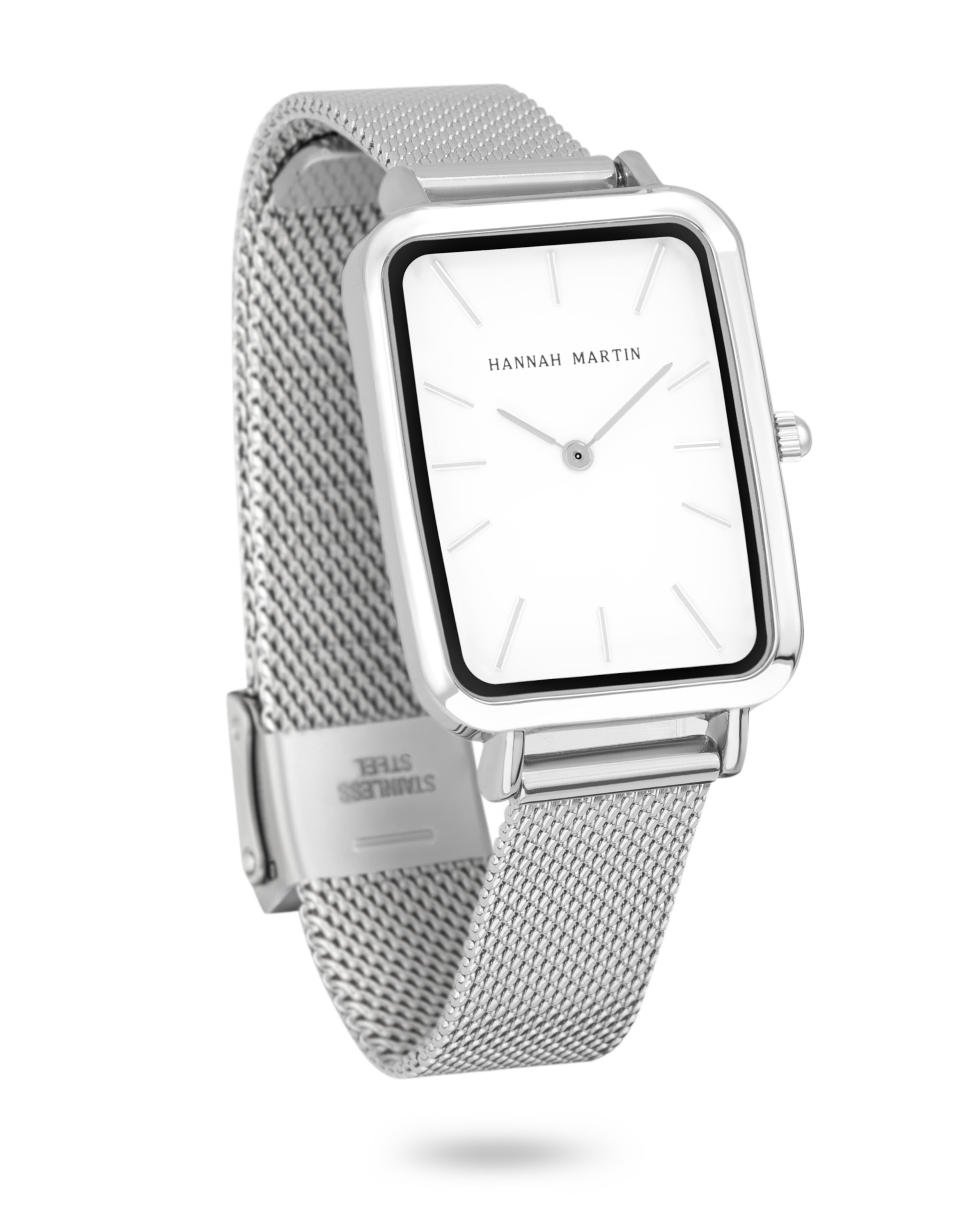 Orion - Rectangular Watch Silver with Mesh Band