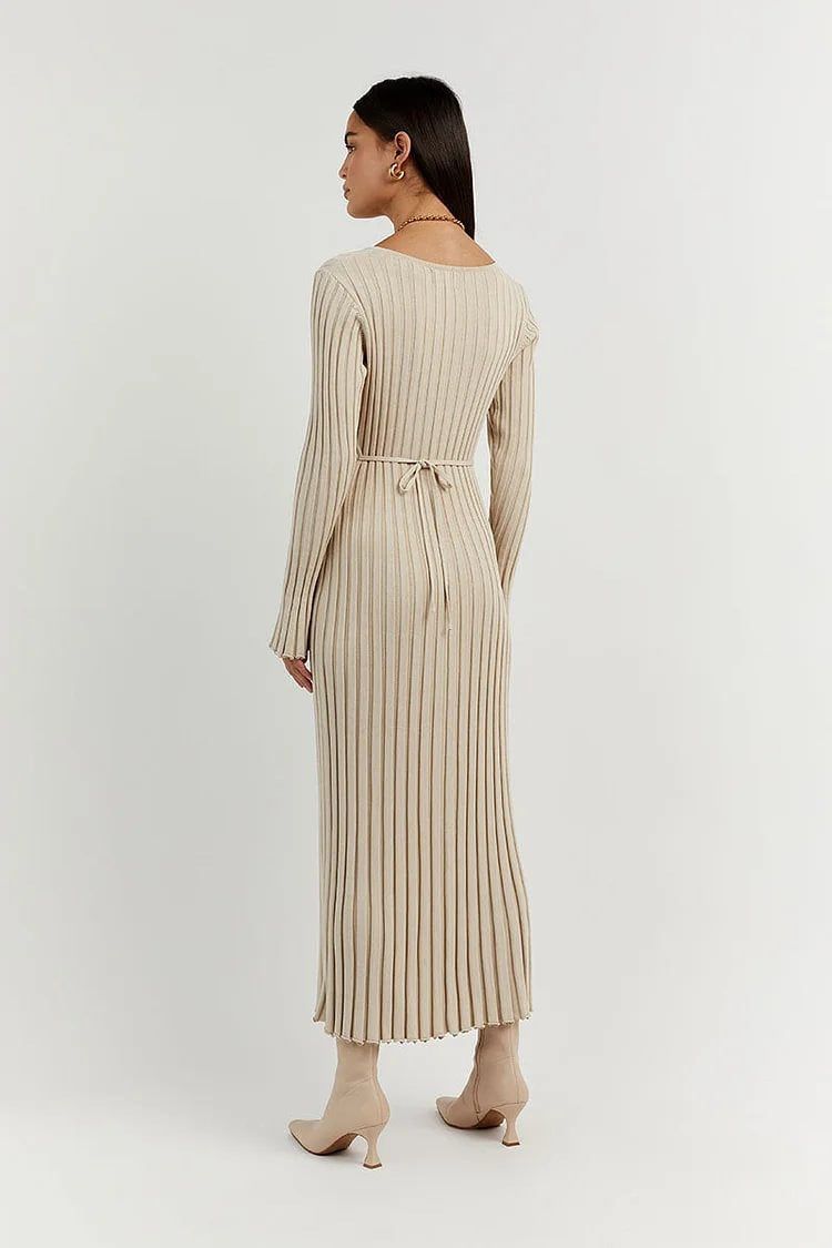 Sophia Knitted Midi Dress with V-Neck