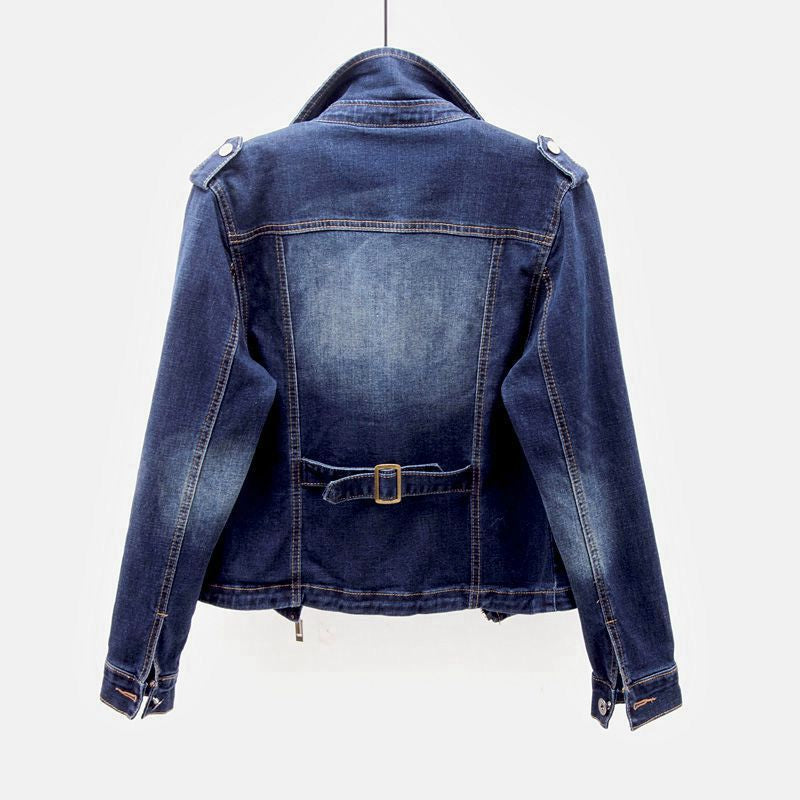 Luna Classic Denim Biker Jacket with Zipper Details