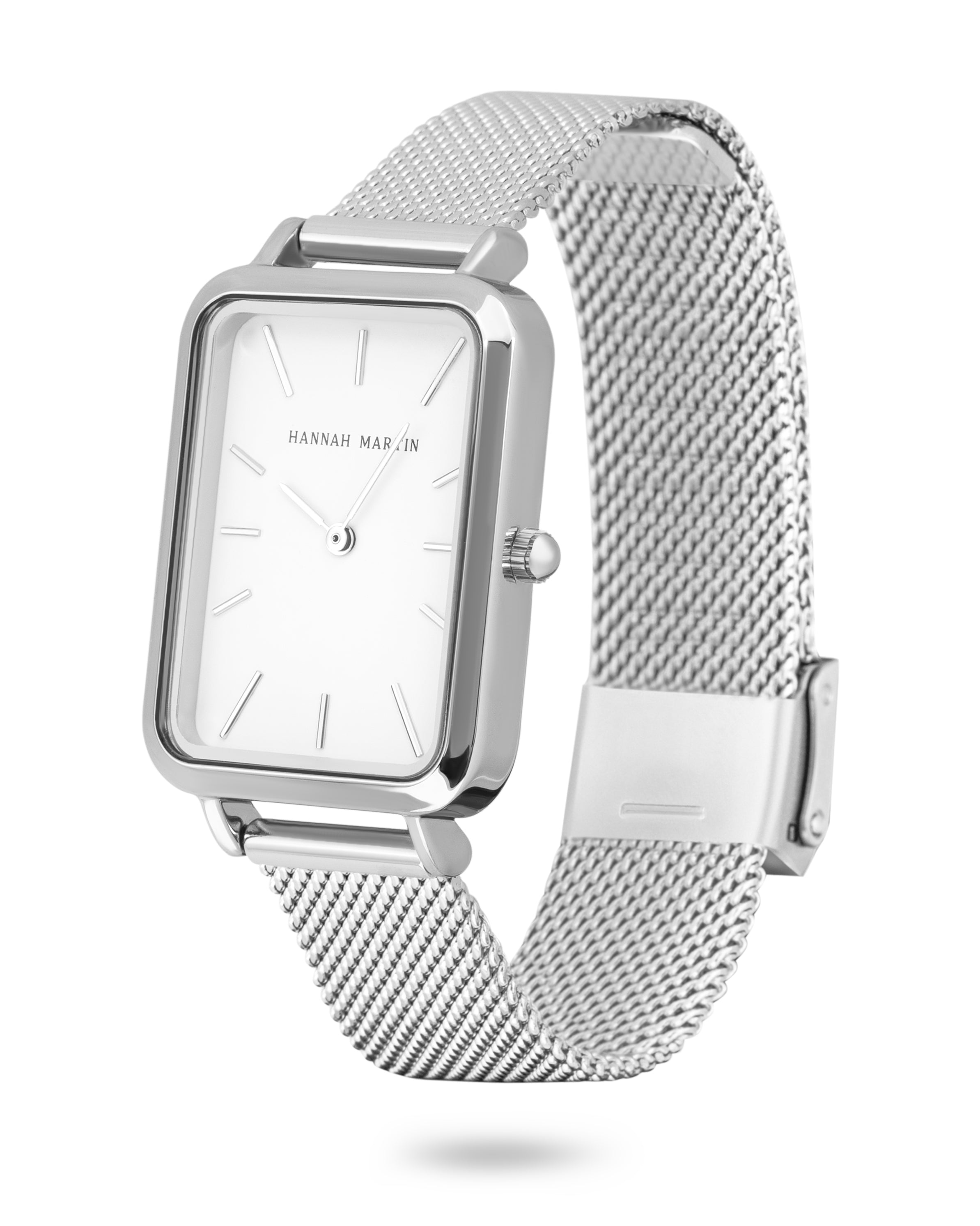 Orion - Rectangular Watch Silver with Mesh Band