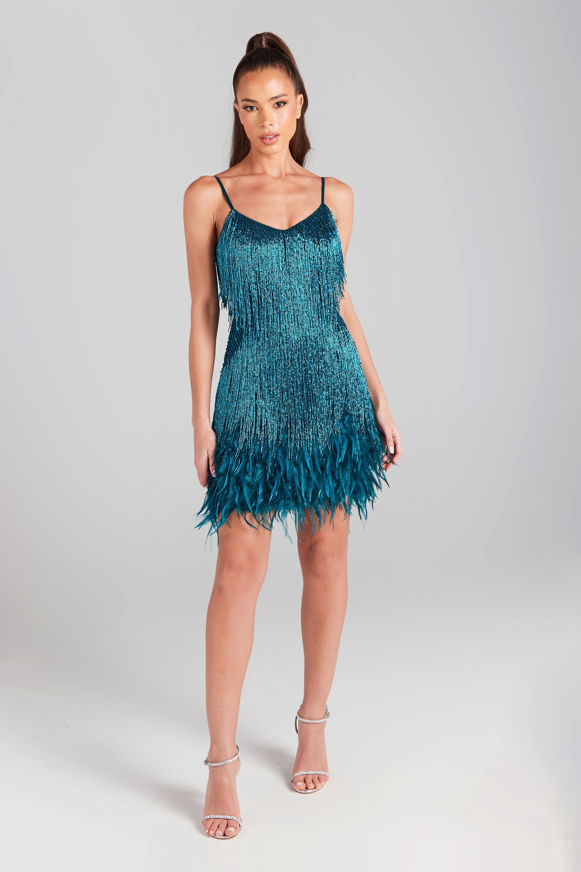 Eleganza Luxe Dress – Refined Sequins and Feather Details for Festive Occasions