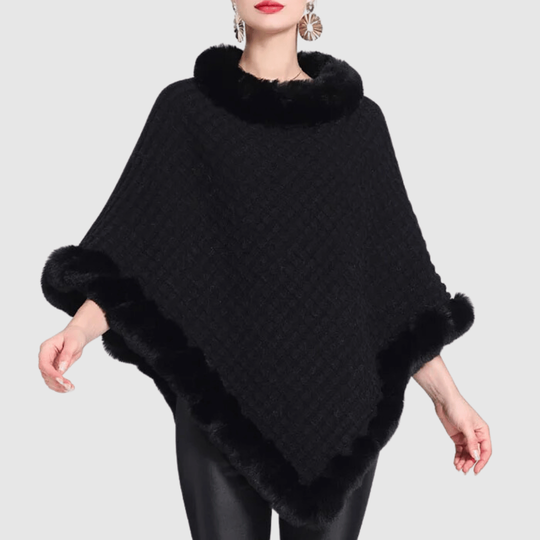 Amara - Luxe Zachte Poncho met Faux Fur Details