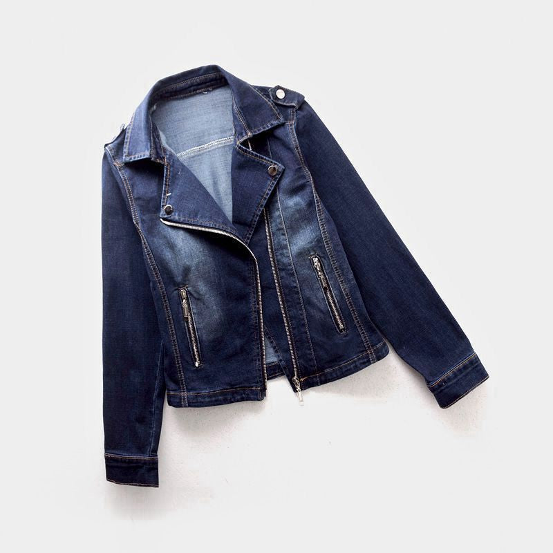 Luna Classic Denim Biker Jacket with Zipper Details