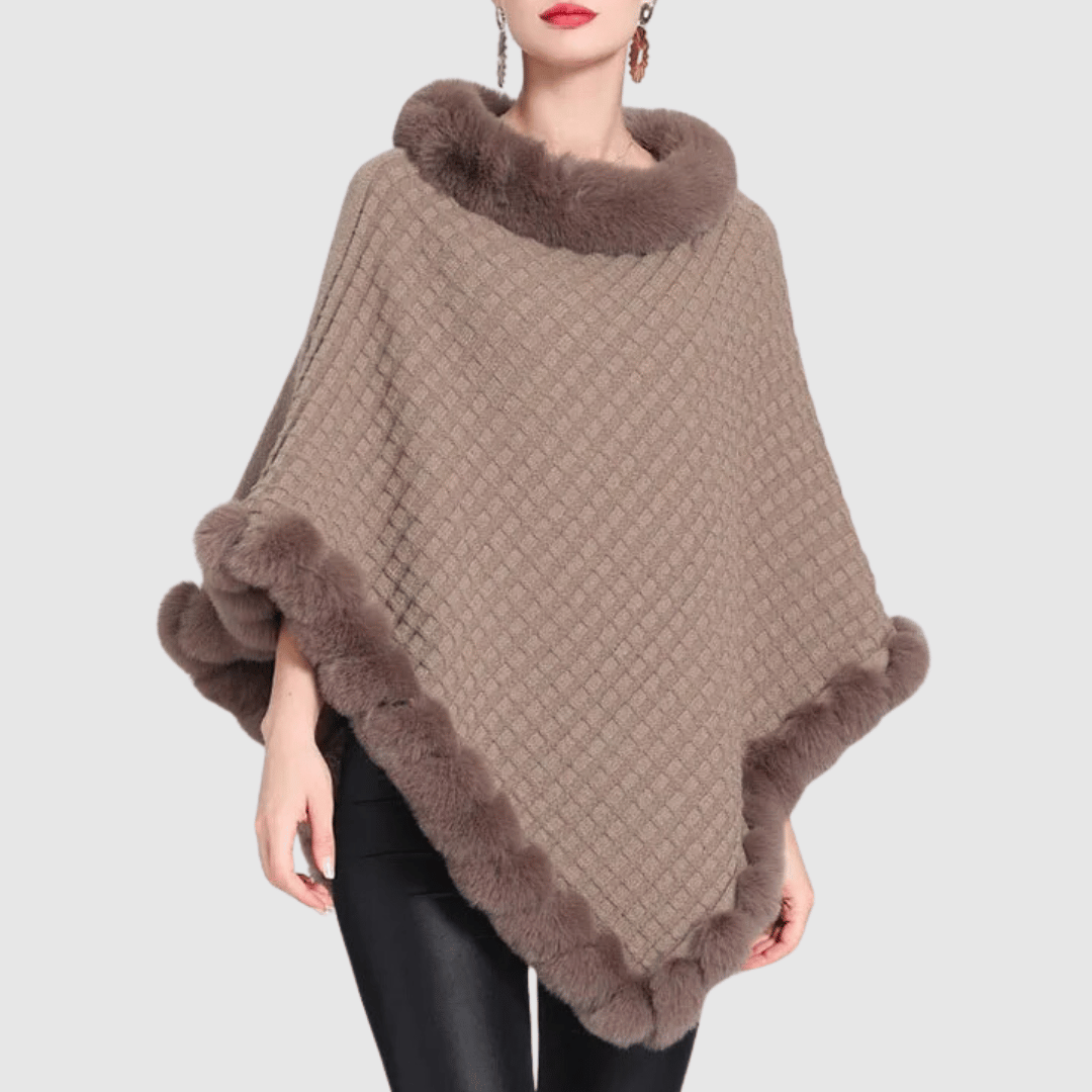 Amara - Luxe Zachte Poncho met Faux Fur Details