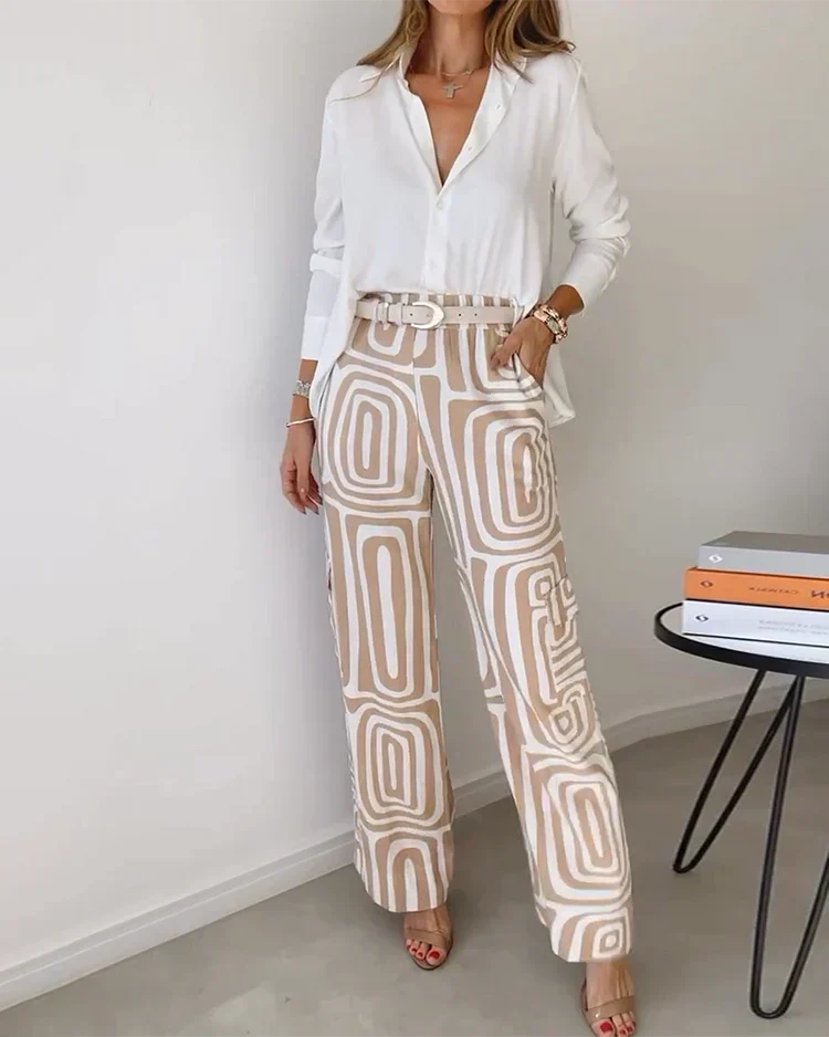 Mila – Zachte Elegante Set met Losvallend Shirt en Wijde Pantalon