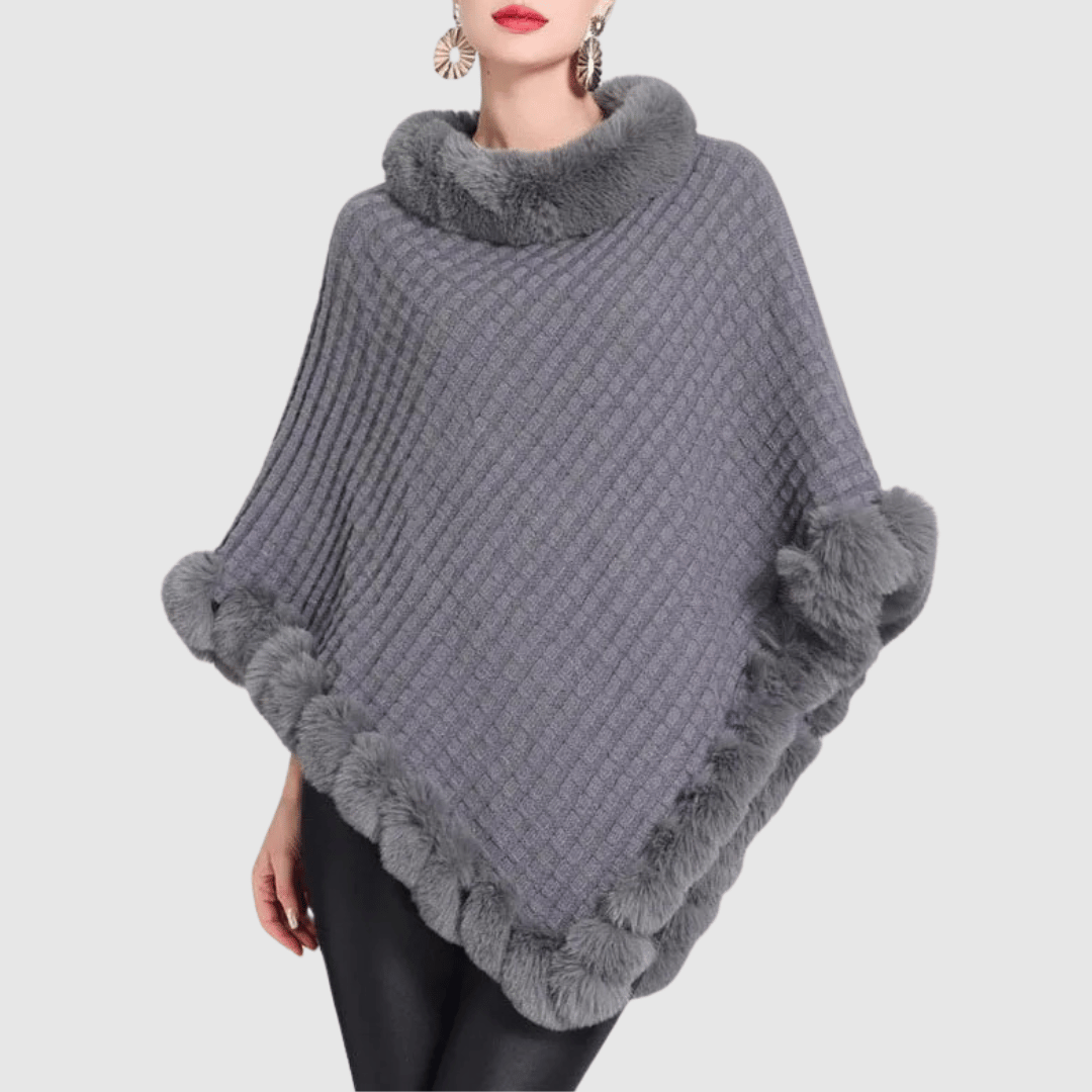 Amara - Luxe Zachte Poncho met Faux Fur Details