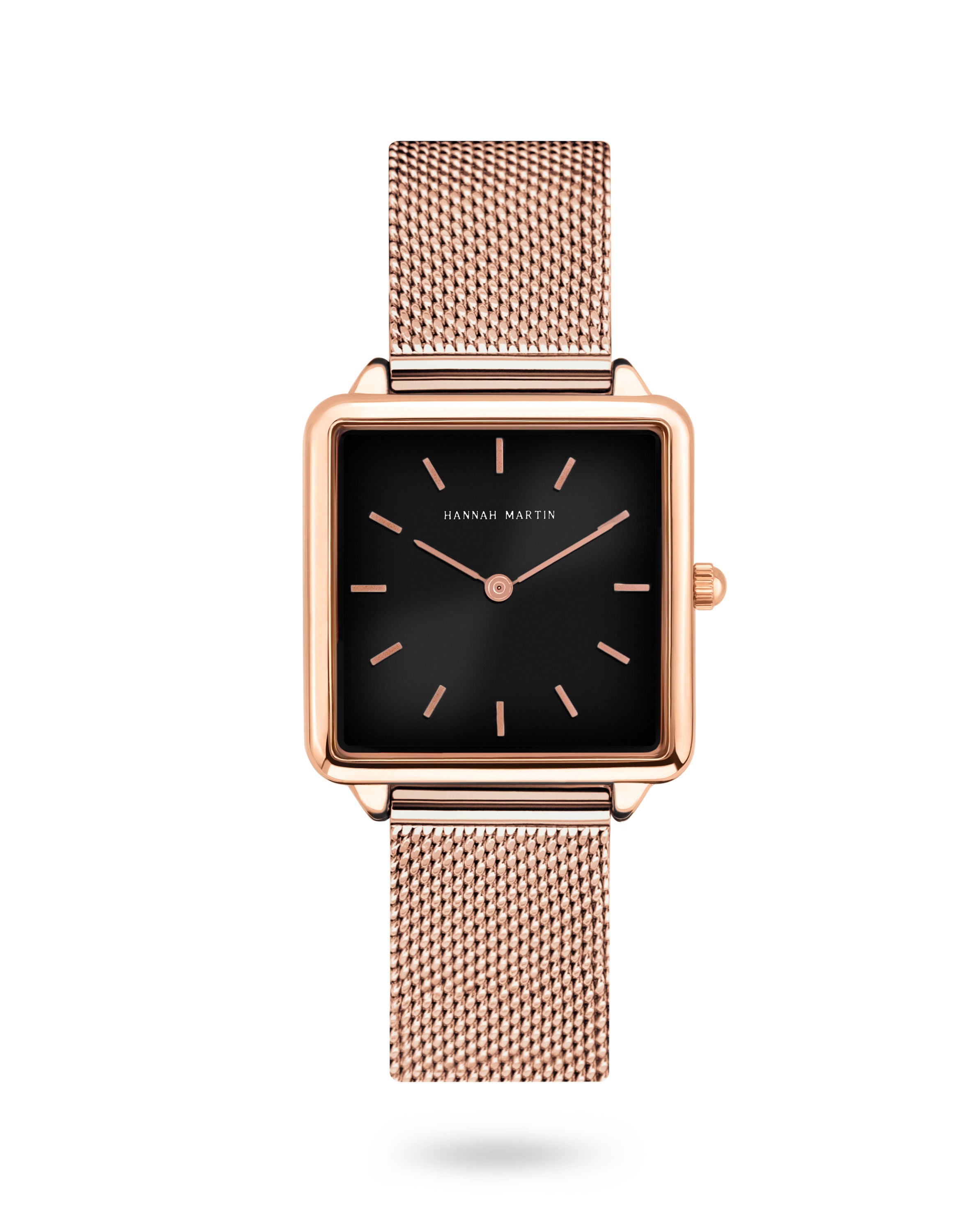 Eclipse - Square Watch Rose Gold with Black Dial and Mesh Band