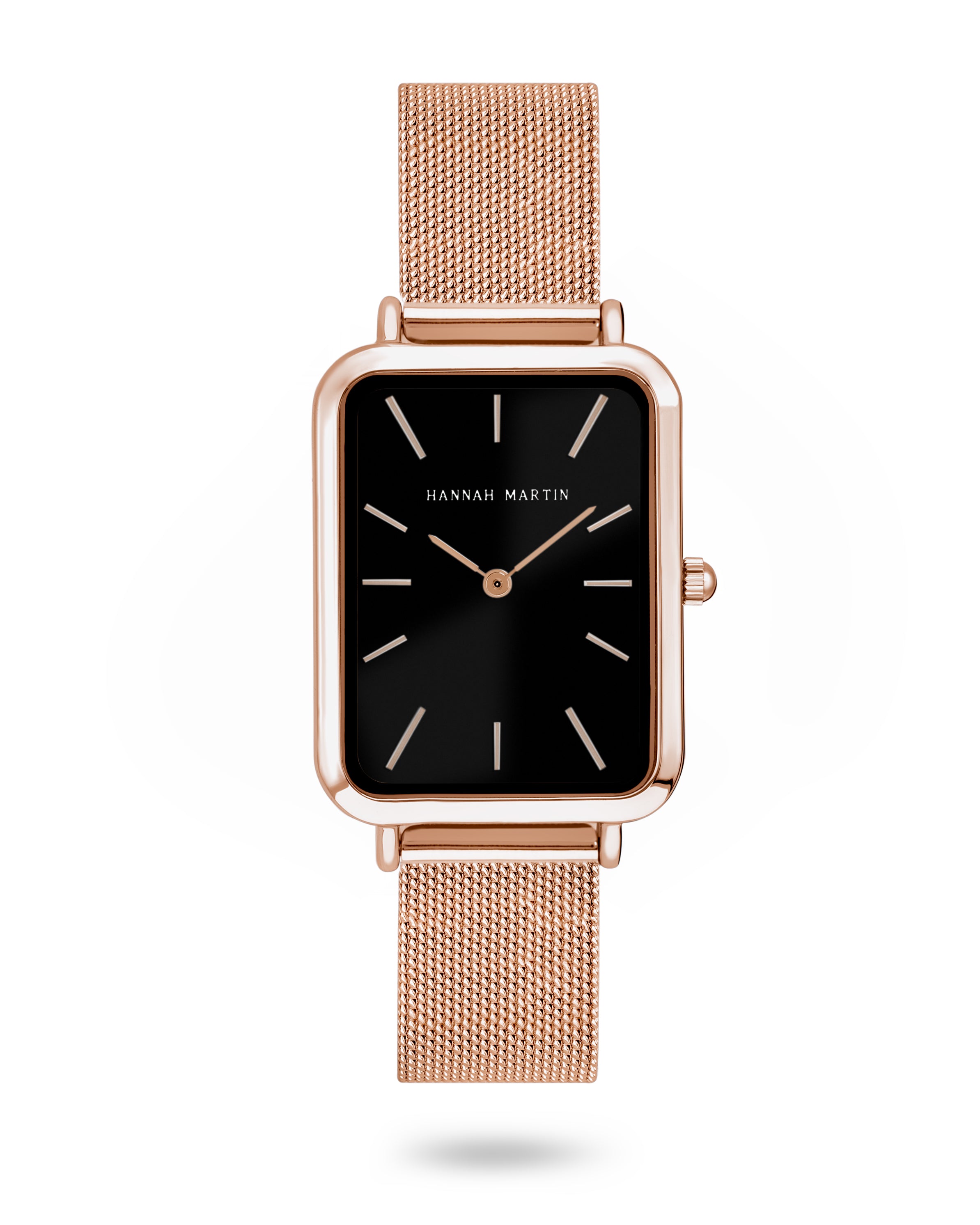 Midnight - Rectangular Watch Rose Gold with Black Dial and Mesh Band