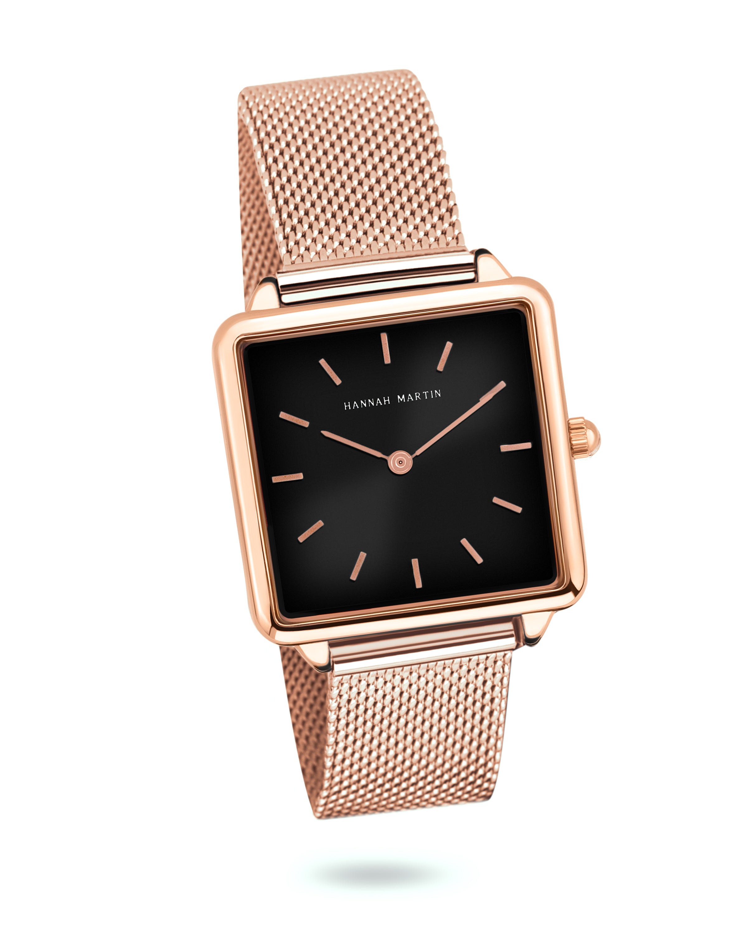 Eclipse - Square Watch Rose Gold with Black Dial and Mesh Band