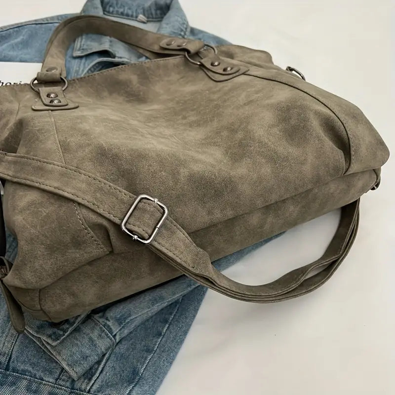 Large Vintage Suede-look Crossbody Bag