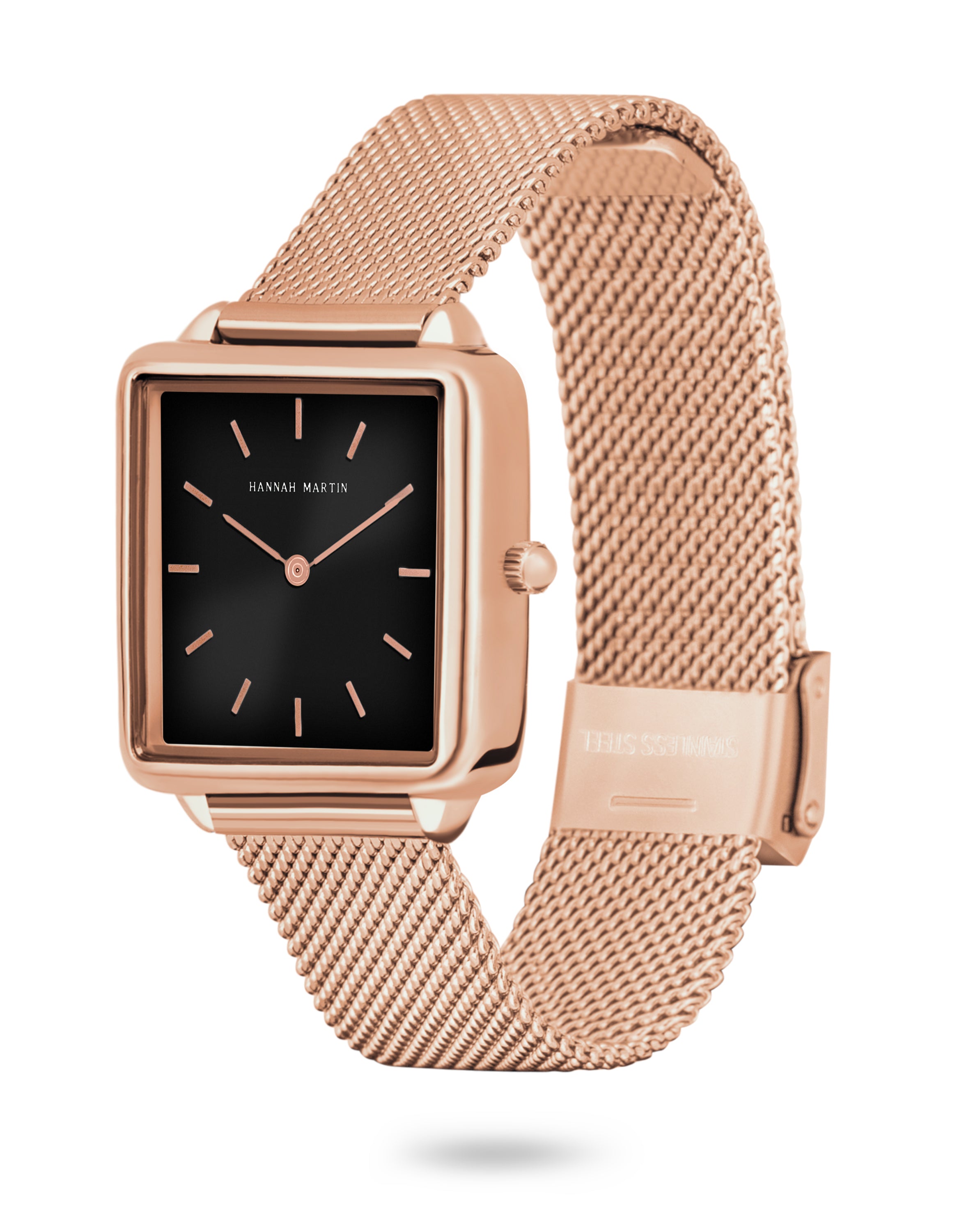 Eclipse - Square Watch Rose Gold with Black Dial and Mesh Band