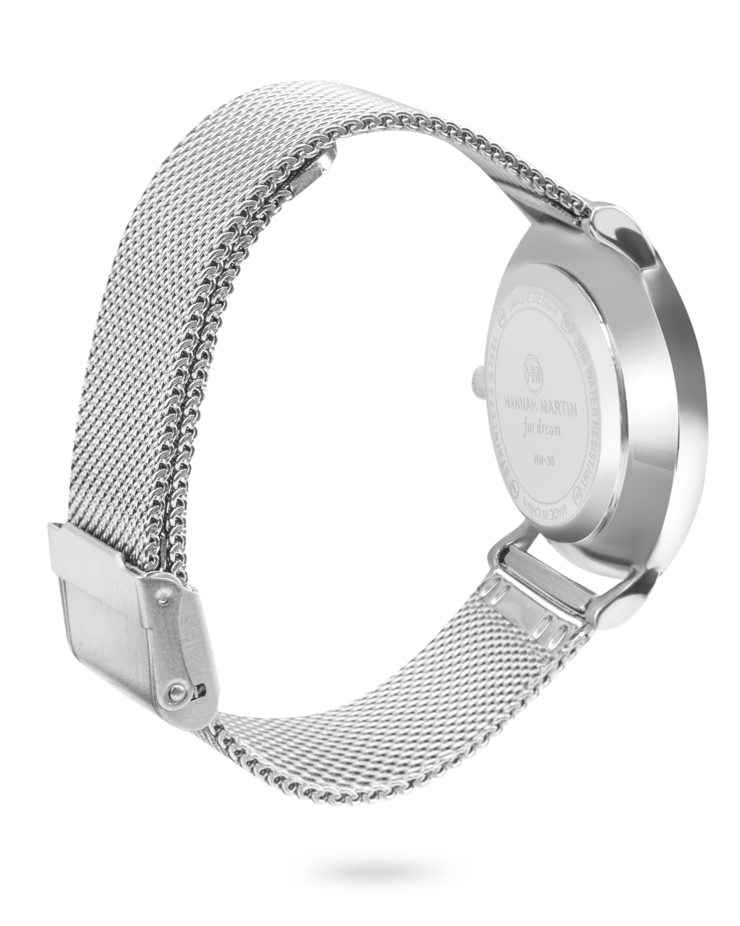 Celestial - Round Silver Watch with Mesh Band