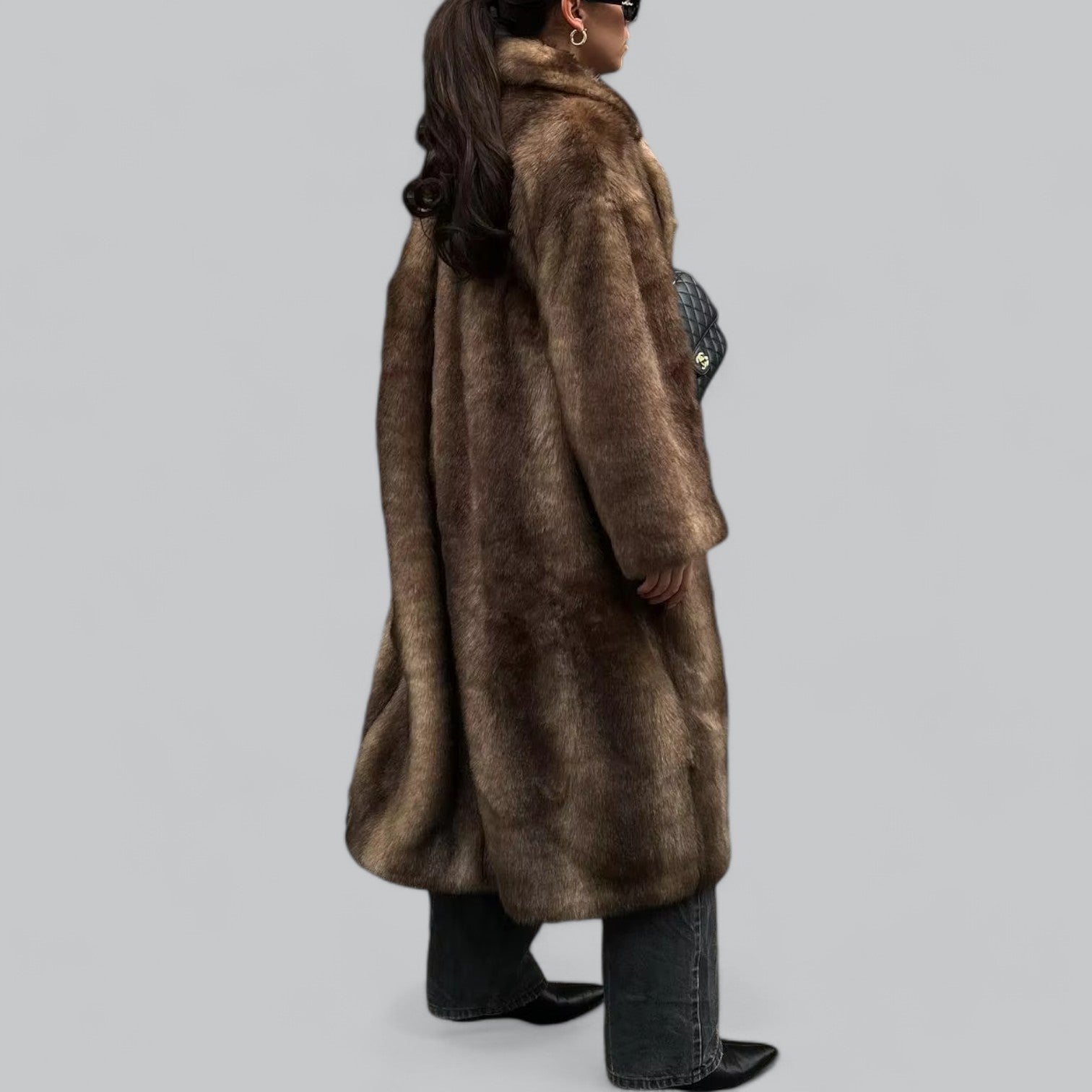 Celeste - Elegant Long Faux Fur Trench Coat