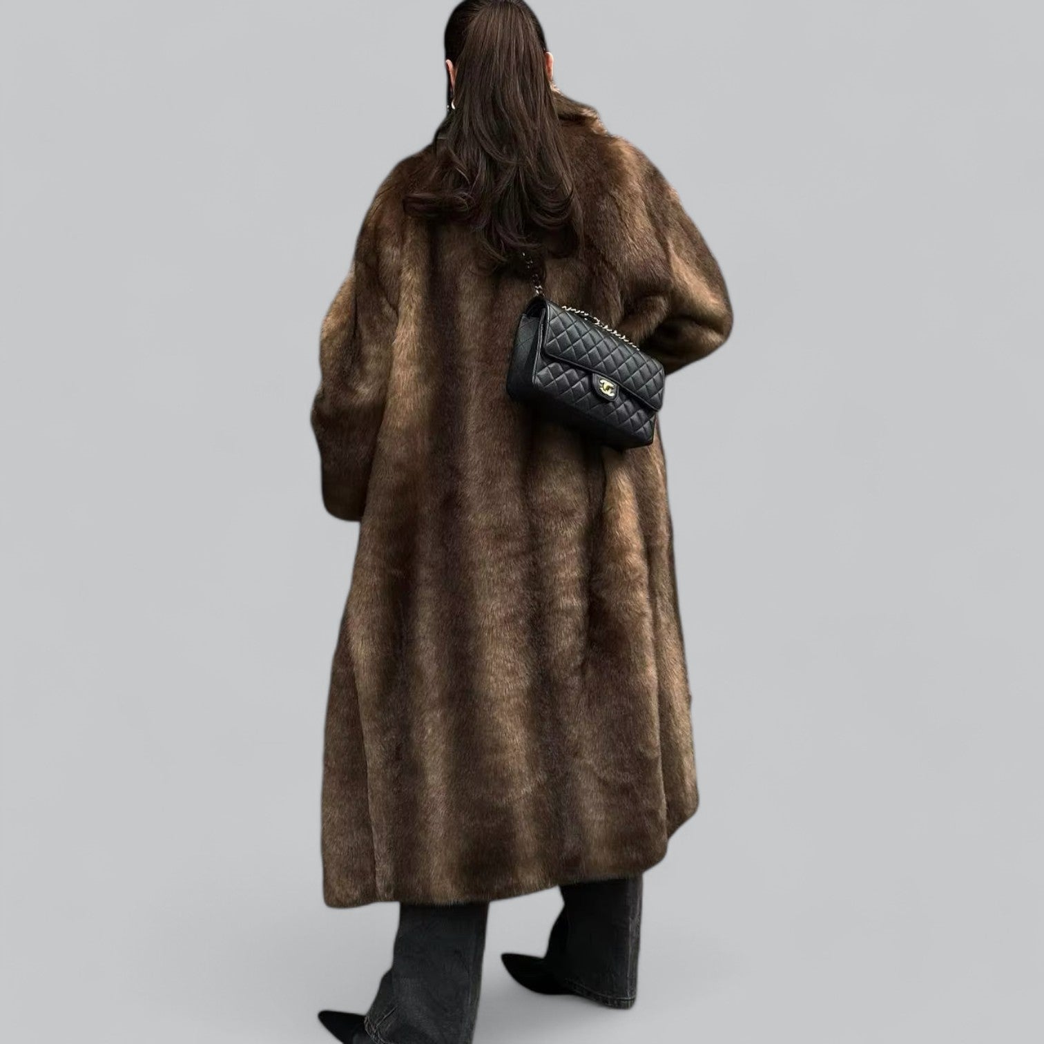 Celeste - Elegant Long Faux Fur Trench Coat