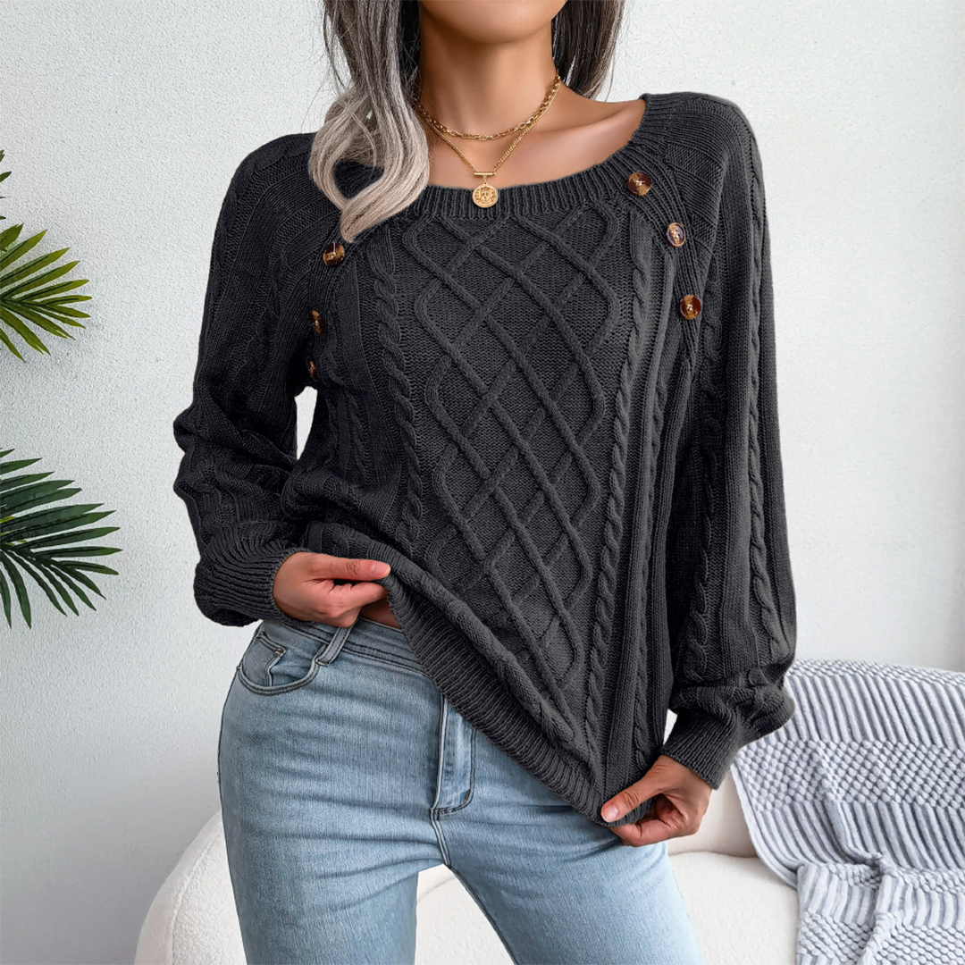 Nora Knitted Cable Sweater with Button Details