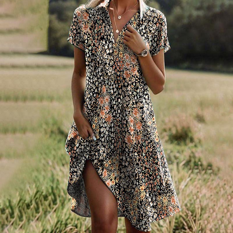 Marlyn Vintage Bloemenjurk met Korte Mouwen en Turtleneck