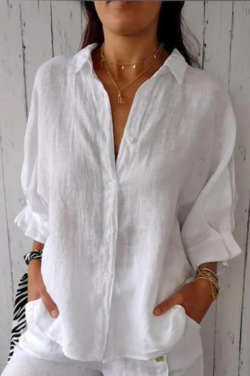 Madison Tijdloze Getailleerde Blouse met Knoopsluiting en Luxe Drape