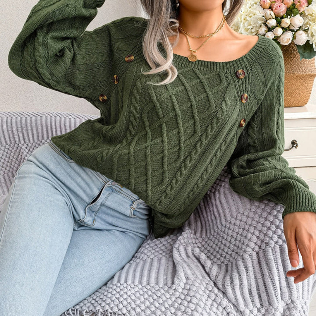 Nora Knitted Cable Sweater with Button Details