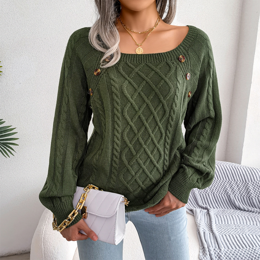 Nora Knitted Cable Sweater with Button Details